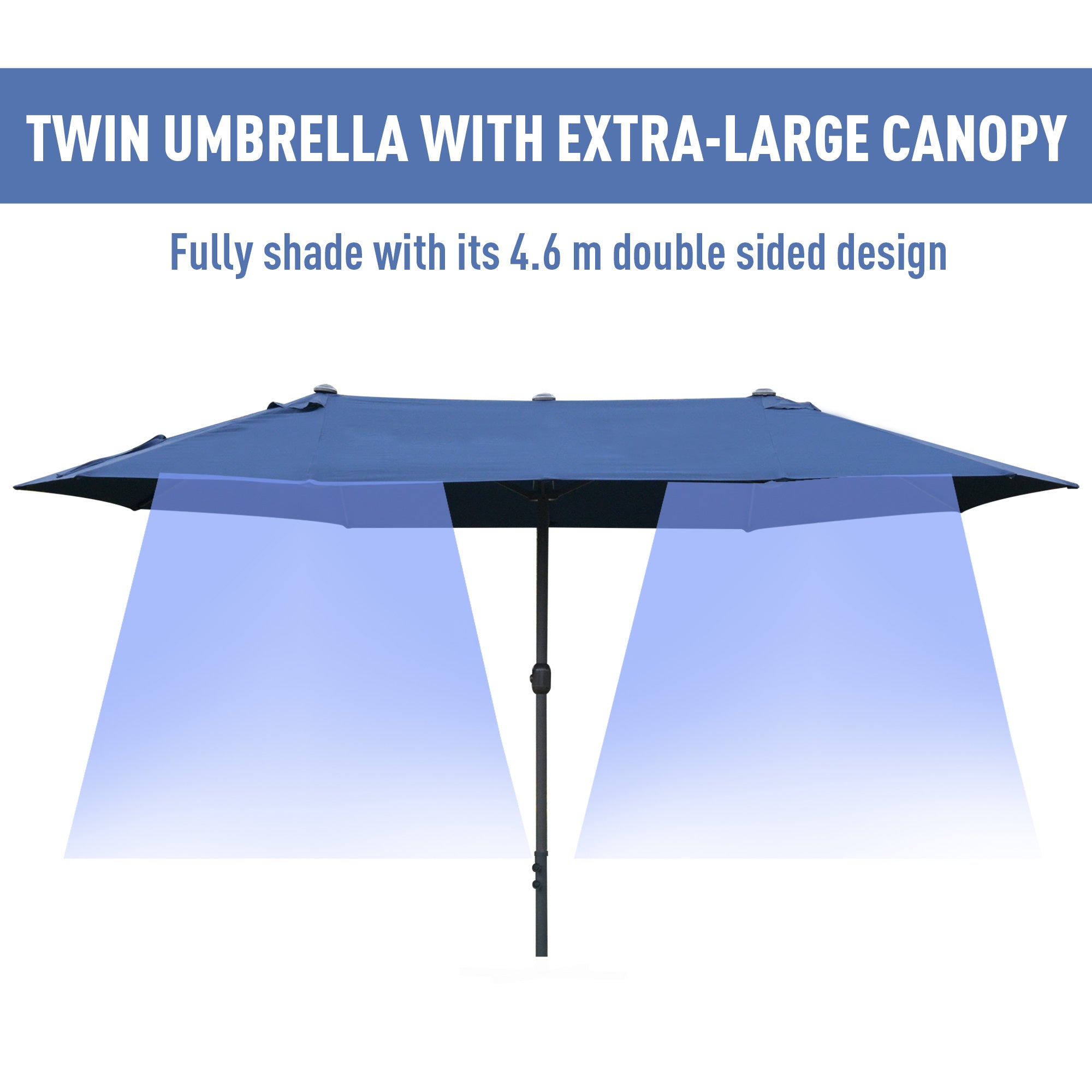 Outsunny 4.6M Sun Umbrella Canopy Double-sided Crank Sun Shade w/ Cross Base Dark Blue - North Peak Garden Furniture