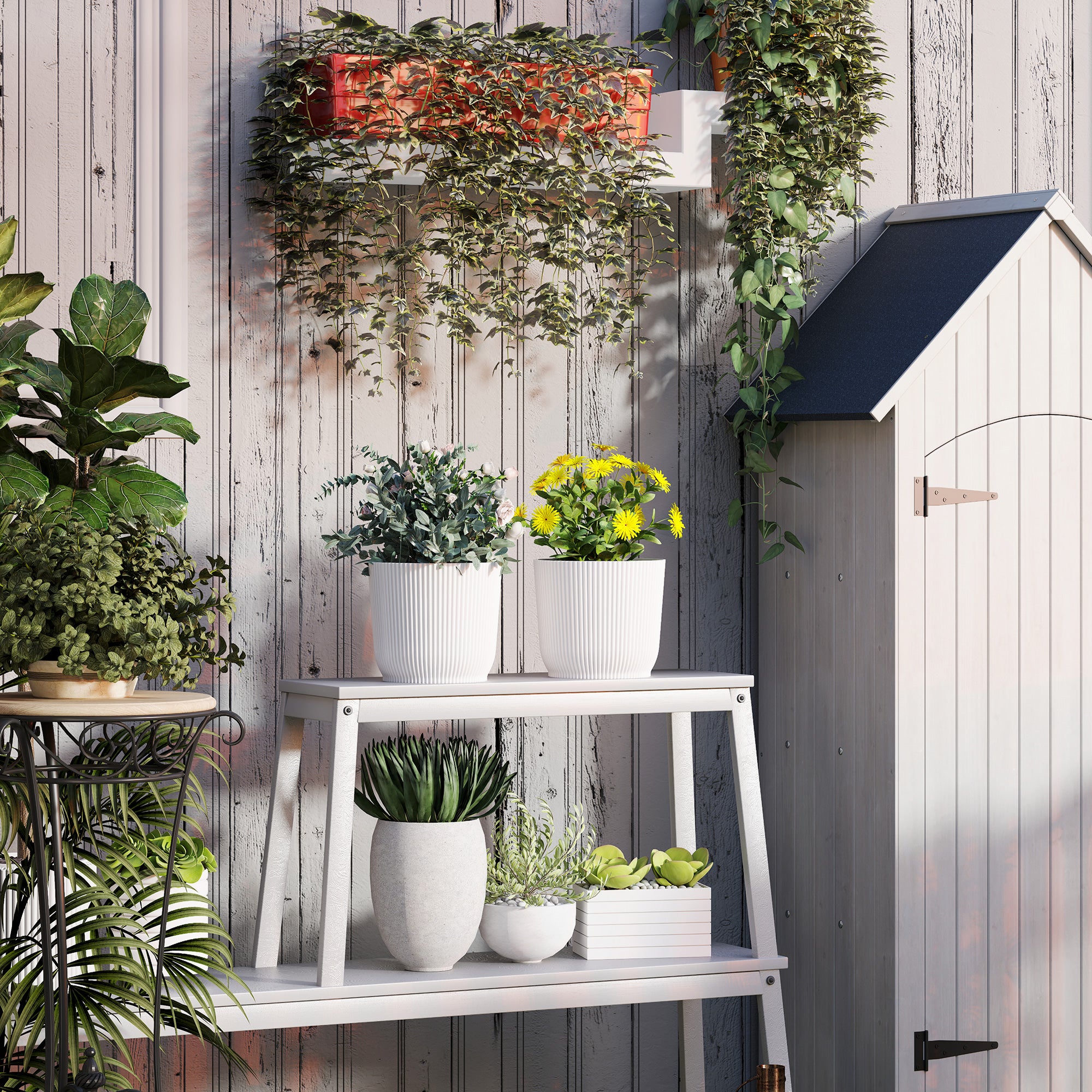 Outsunny Set of Two Ф22cm Planters - White - North Peak Garden Furniture