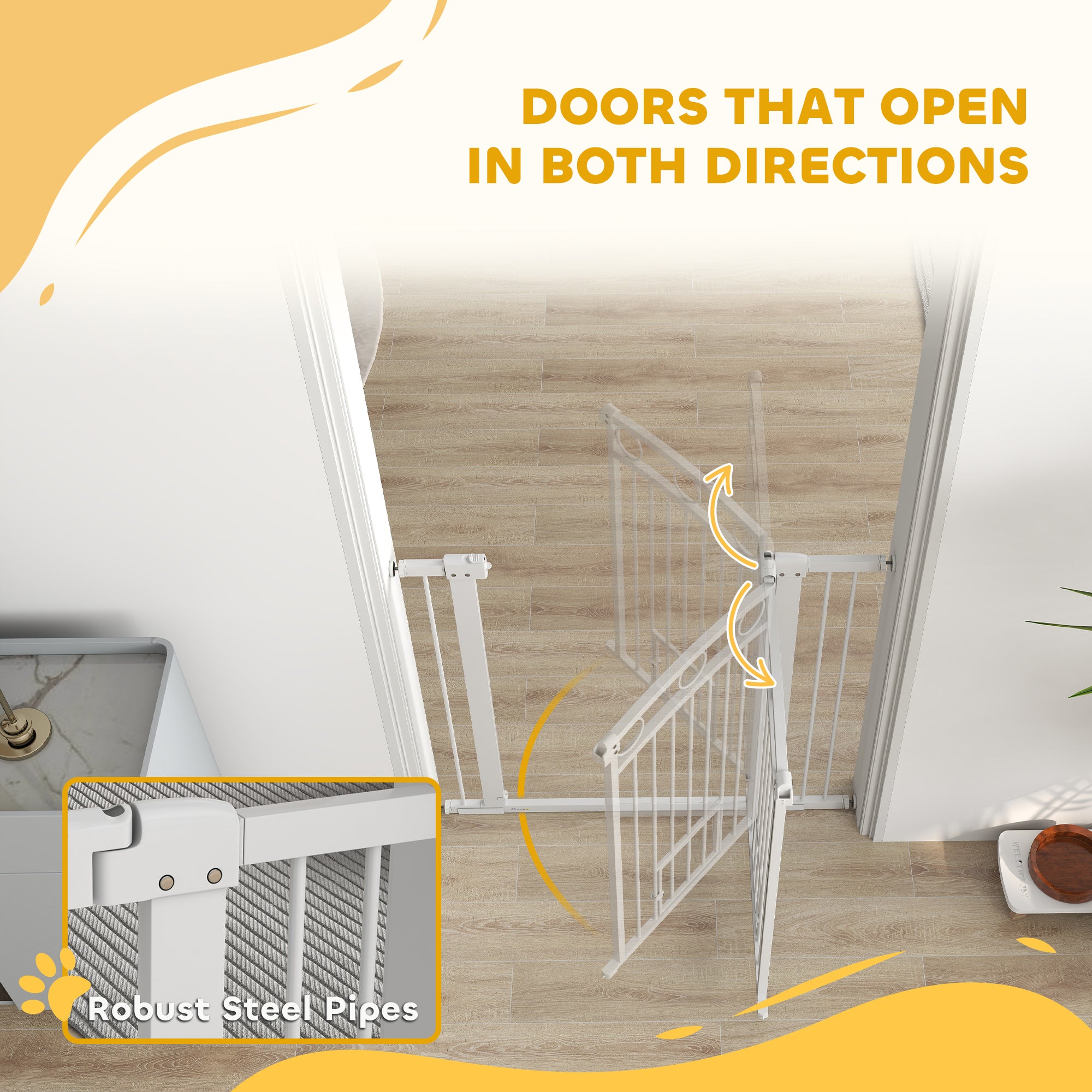PawHut 96cm Tall Dog Gate with Cat Door, 7cm and 14cm Extensions, for Stairs, Doorways, 76-104cm Width - North Peak Garden Furniture