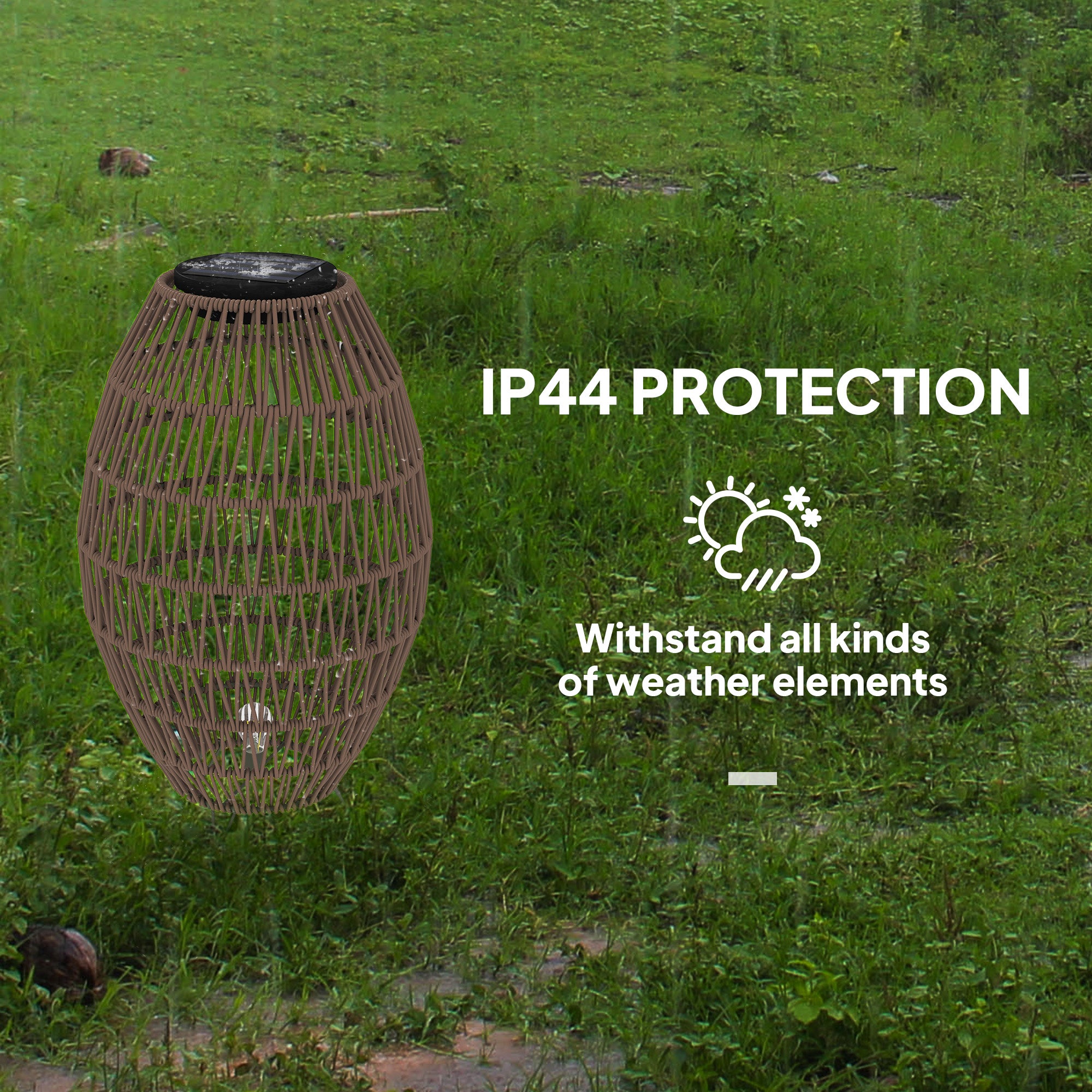 Outsunny Rattan Solar Lamp, Garden Solar Lantern with Auto On/Off Light, IP44 Waterproof, Decorative Outdoor Rattan Lamp for Porch, Pathway, Dark Brown - North Peak Garden Furniture