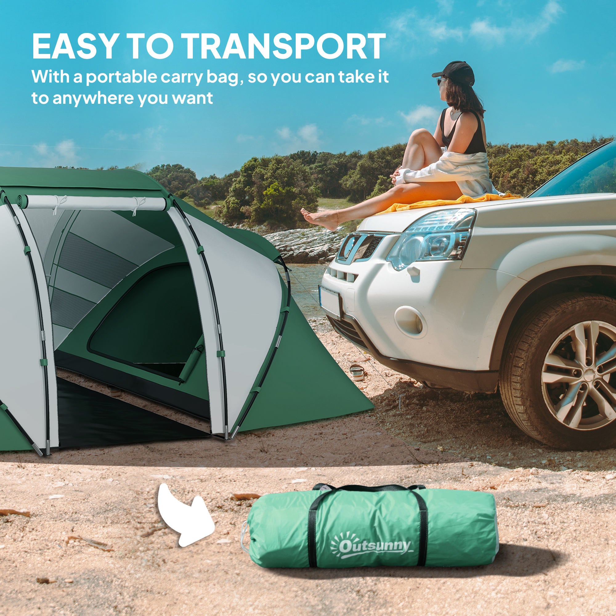 Outsunny 4-6 Man UV Protection Camping Tent - Green and White - North Peak Garden Furniture