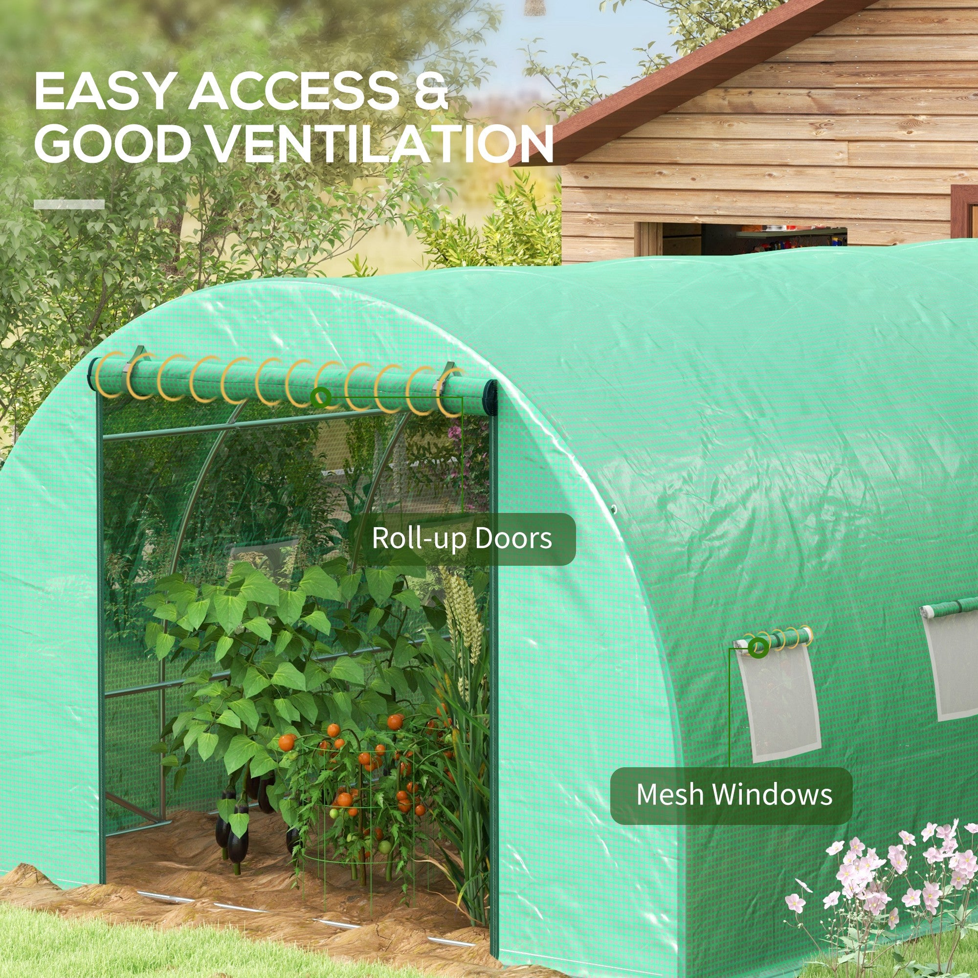 Outsunny Sprinkler System Polytunnel Greenhouse, 4 x 3(m), Green - North Peak Garden Furniture
