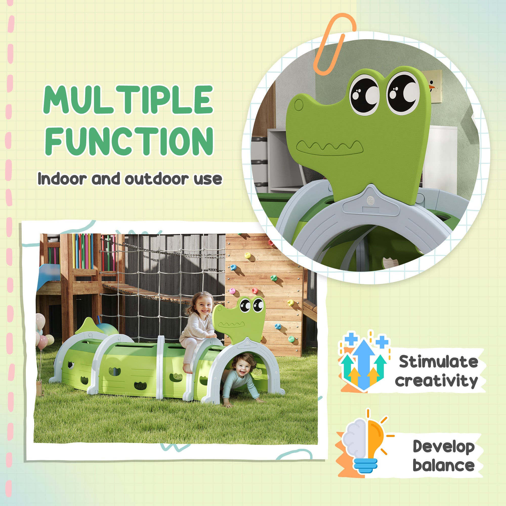 AIYAPLAY Crocodile Design Kids Play Tunnel for Ages 3-6 Crawl and Climb - North Peak Garden Furniture