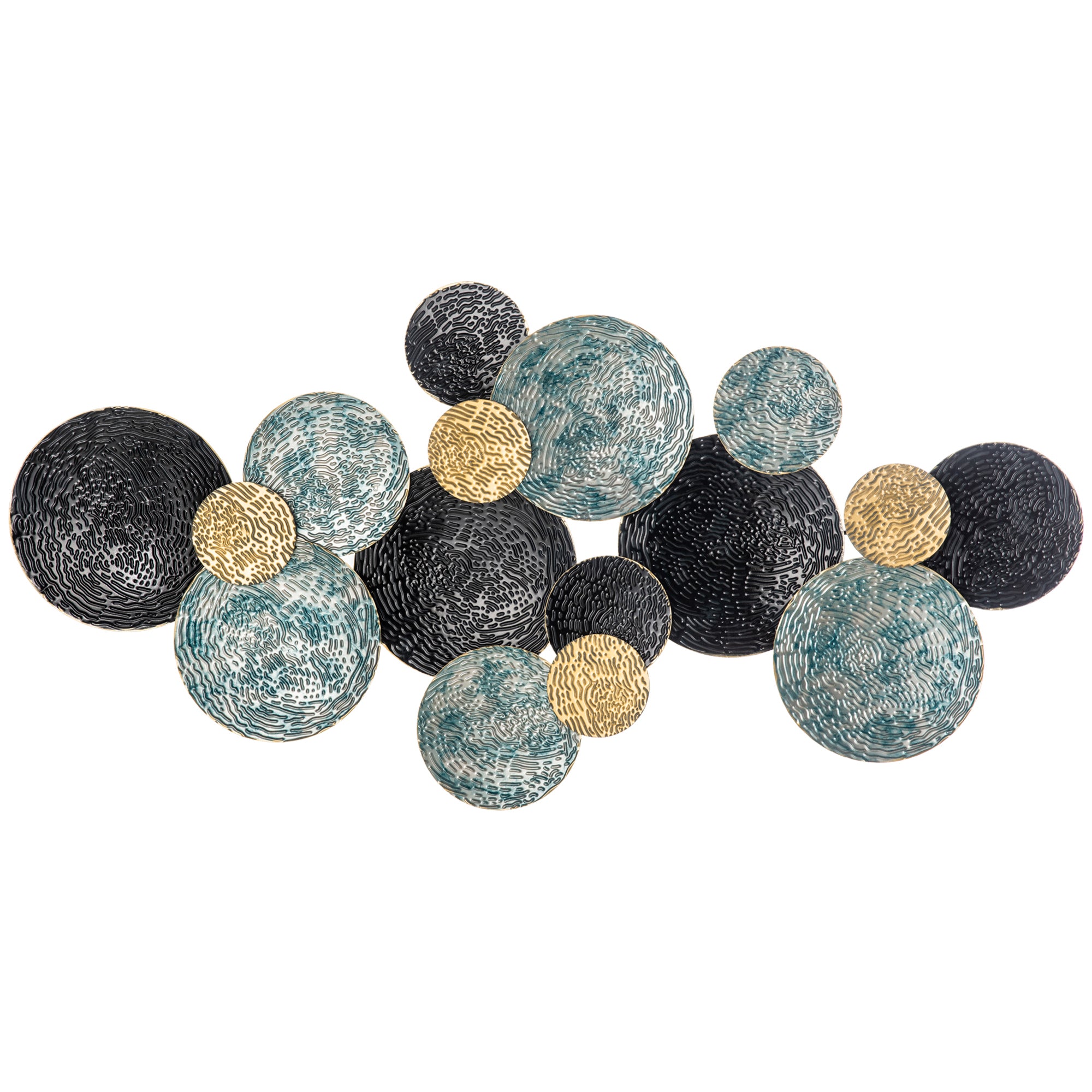 HOMCOM 3D Metal Wall Art Modern Circle Hanging Wall Sculptures Home Decor for Living Room Bedroom Dining Room, Blue Black Gold - North Peak Garden Furniture