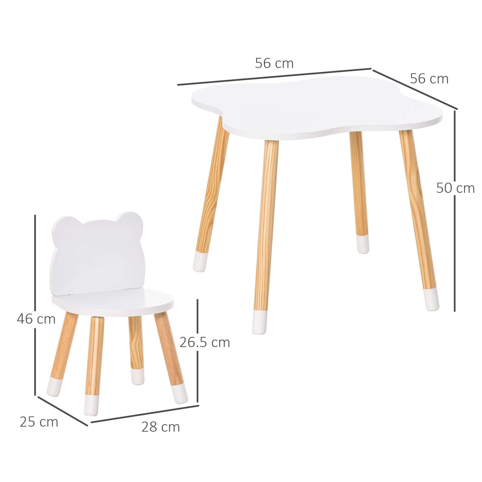 HOMCOM 3-Piece Kids Table and Chair Set with 2 Bear-Shaped Chairs, for Ages 1-4 Years, White