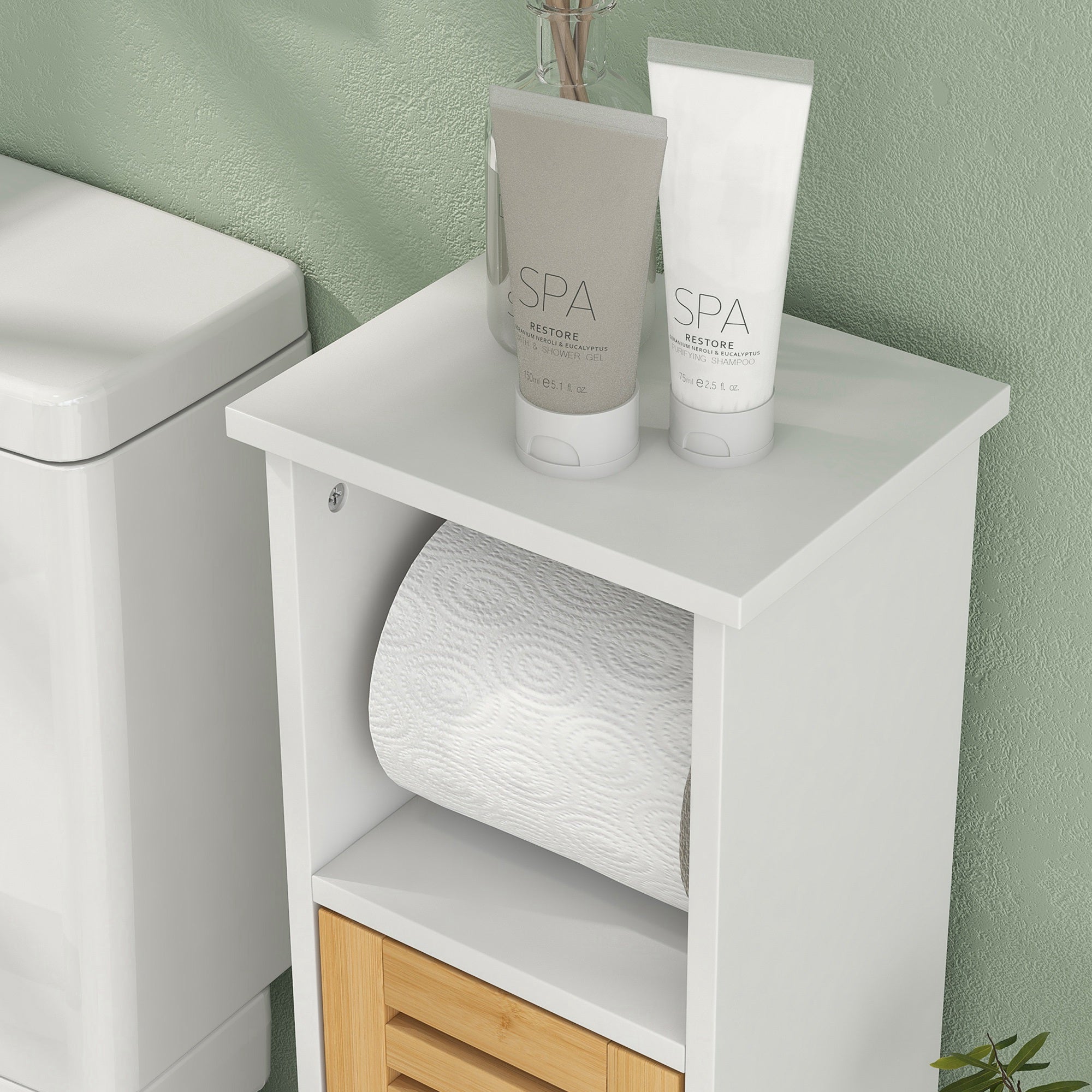 HOMCOM Bathroom Cabinet with Toilet Paper Holder - White - North Peak Garden Furniture