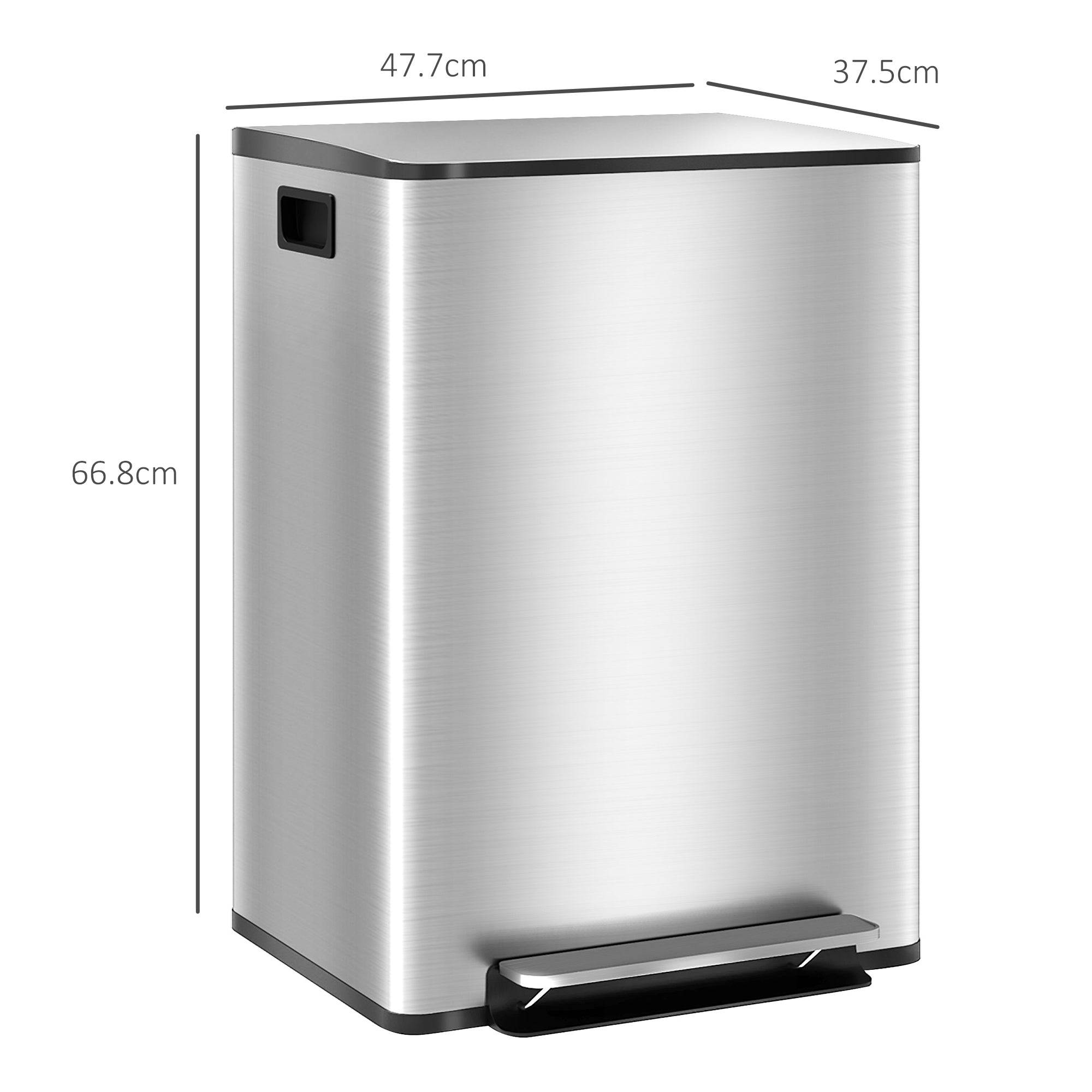 HOMCOM 60L Dual Compartment Stainless Steel Bin, with Deodoriser Holders - Silver Tone - North Peak Garden Furniture