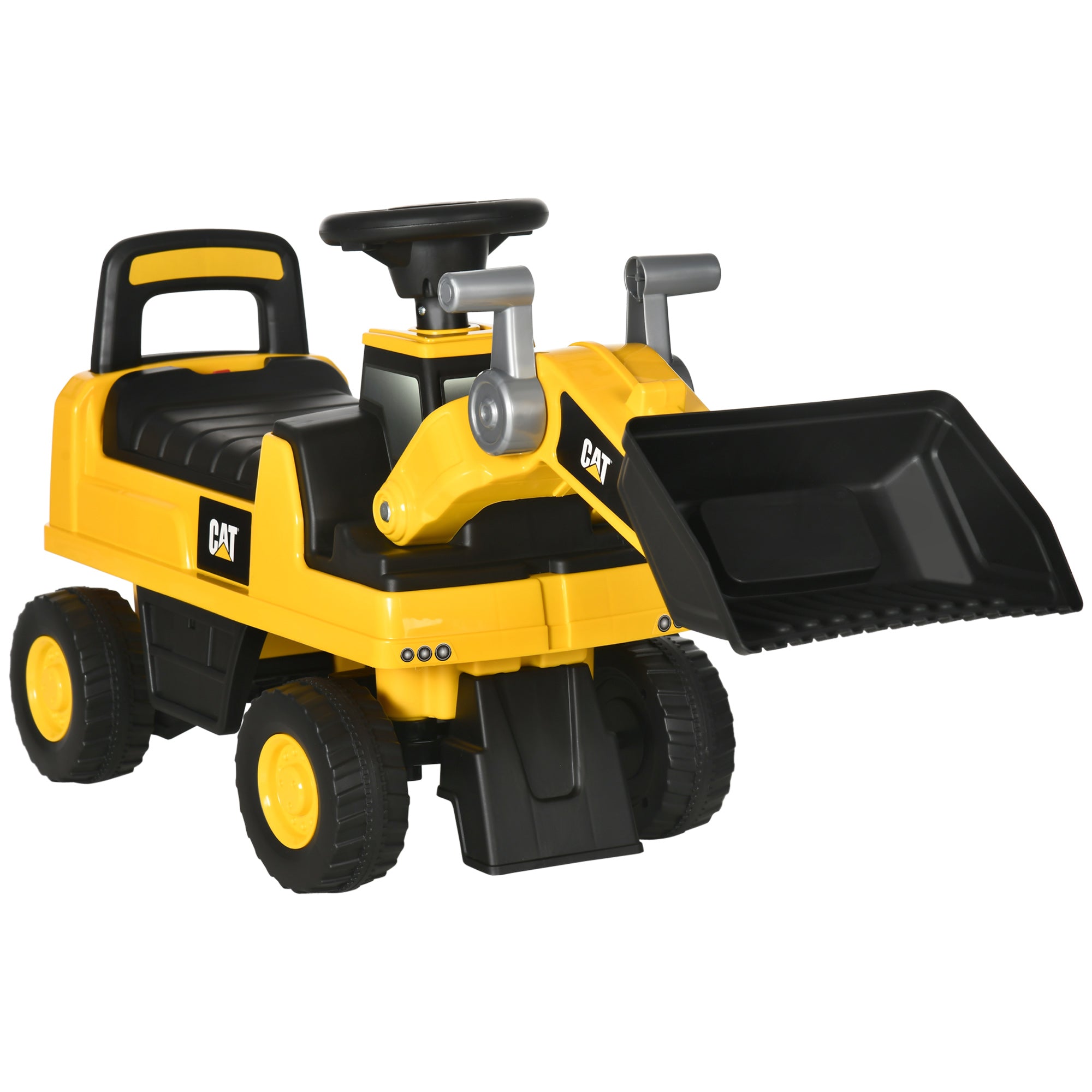 HOMCOM CAT Licensed Kids Construction Ride-On Toddler Digger Excavator Foot-To-Floor Ride-On Toy w/ Manual Shovel, Horn, Hidden Storage, for Ages 1.5-3 Years - North Peak Garden Furniture
