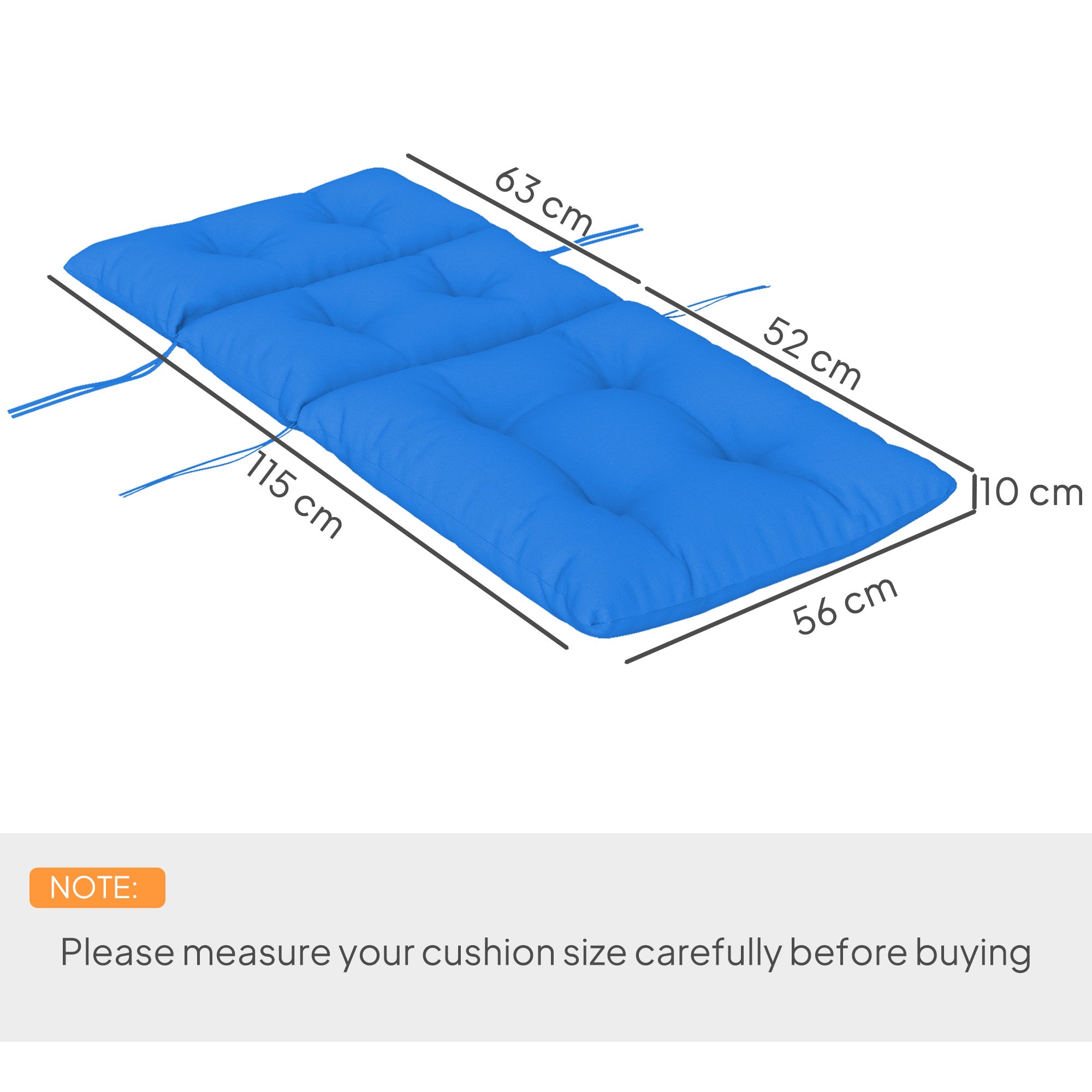 Outsunny Tufted Adirondack Chair Cushion, Thick Garden Seat Cushion Pad with Backrest, Rocking Chair Cushion with Ties for Outdoor and Indoor Use, Blue - North Peak Garden Furniture