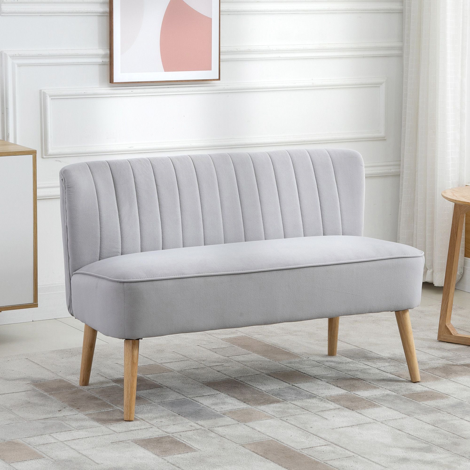 HOMCOM Modern Velvet Double Seat Sofa w/ Wood Frame Foam Padding High Back Soft Comfortable Compact Couch Grey - North Peak Garden Furniture