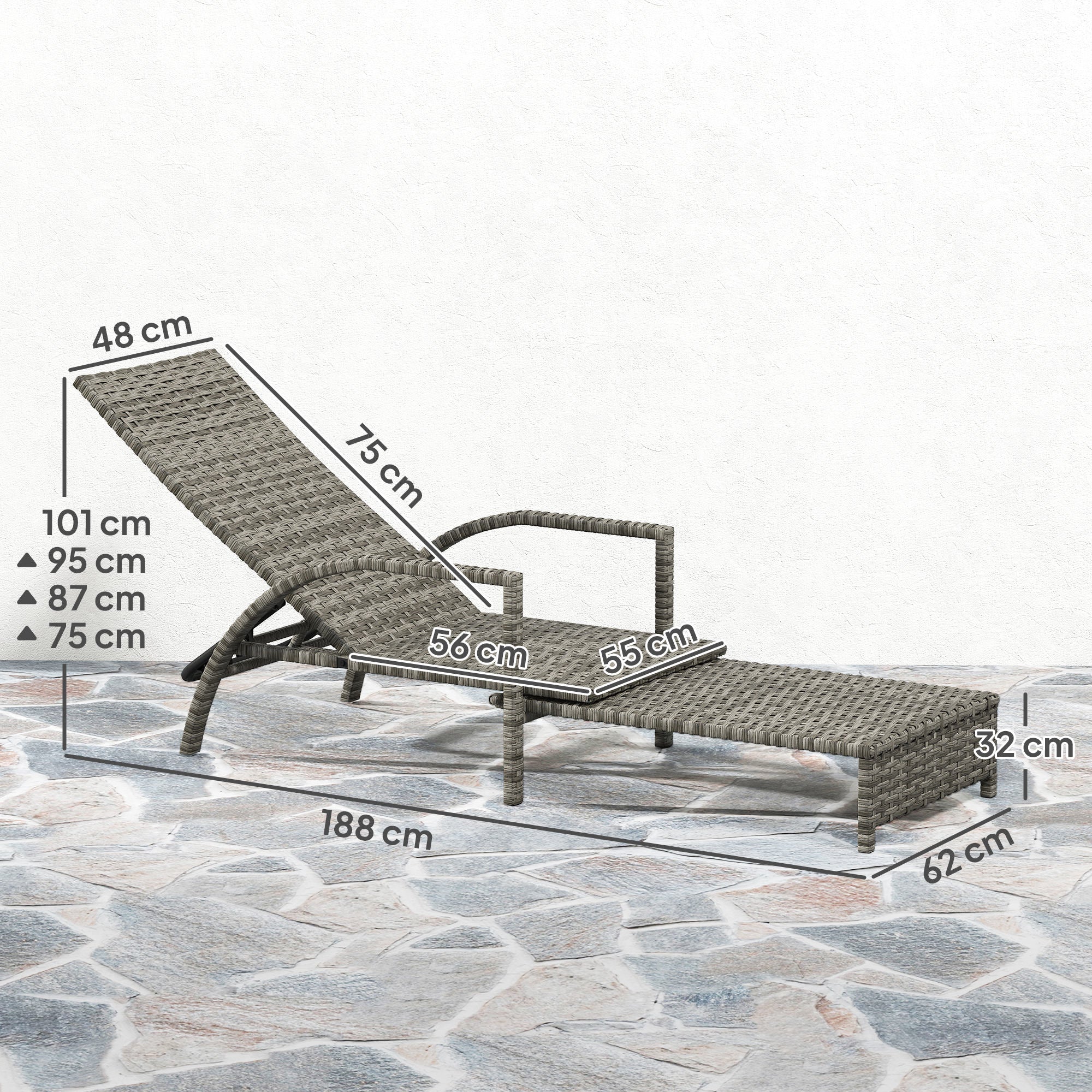 Outsunny PE Rattan Sun Lounger with Adjustable Backrest - Mixed-grey - North Peak Garden Furniture