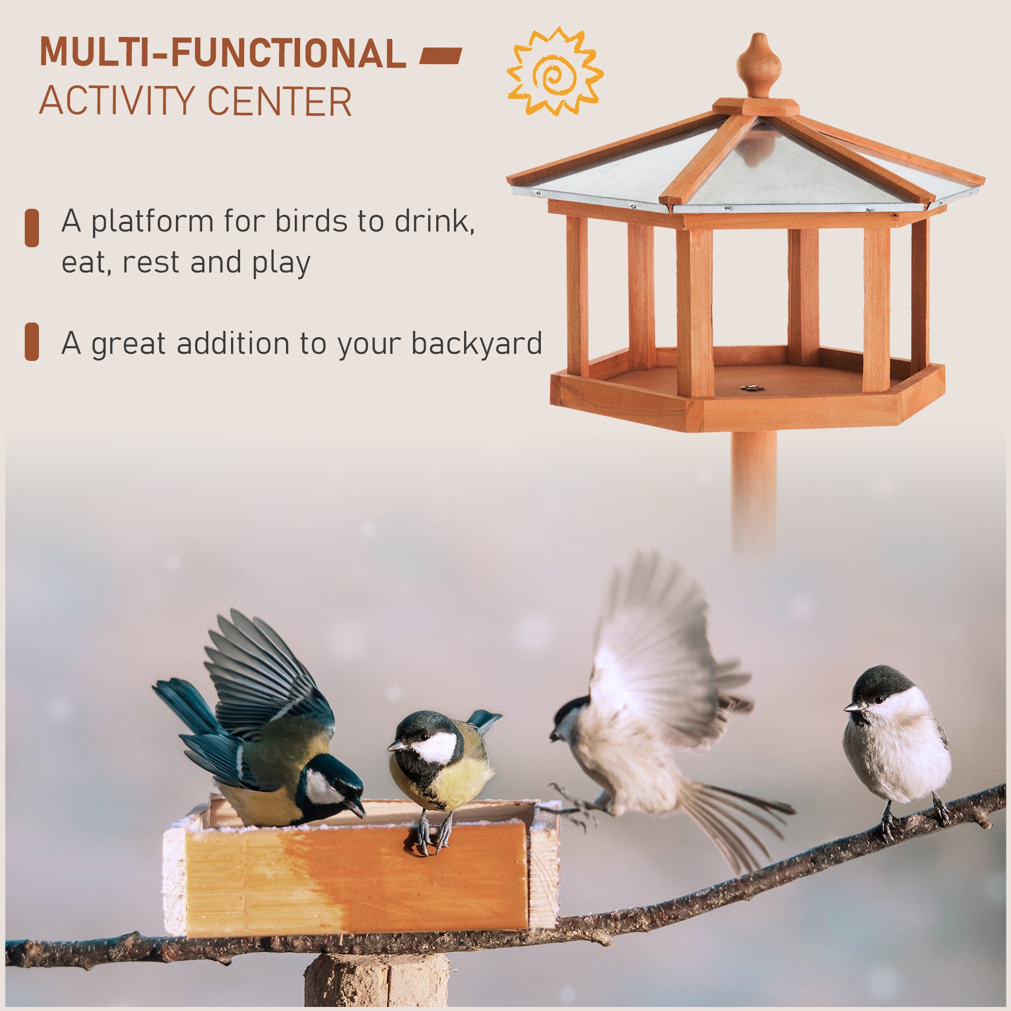 PawHut Portable Wooden Bird Feeder Station with Stand for Outdoor Use, Ideal for Garden, Patio, or Balcony