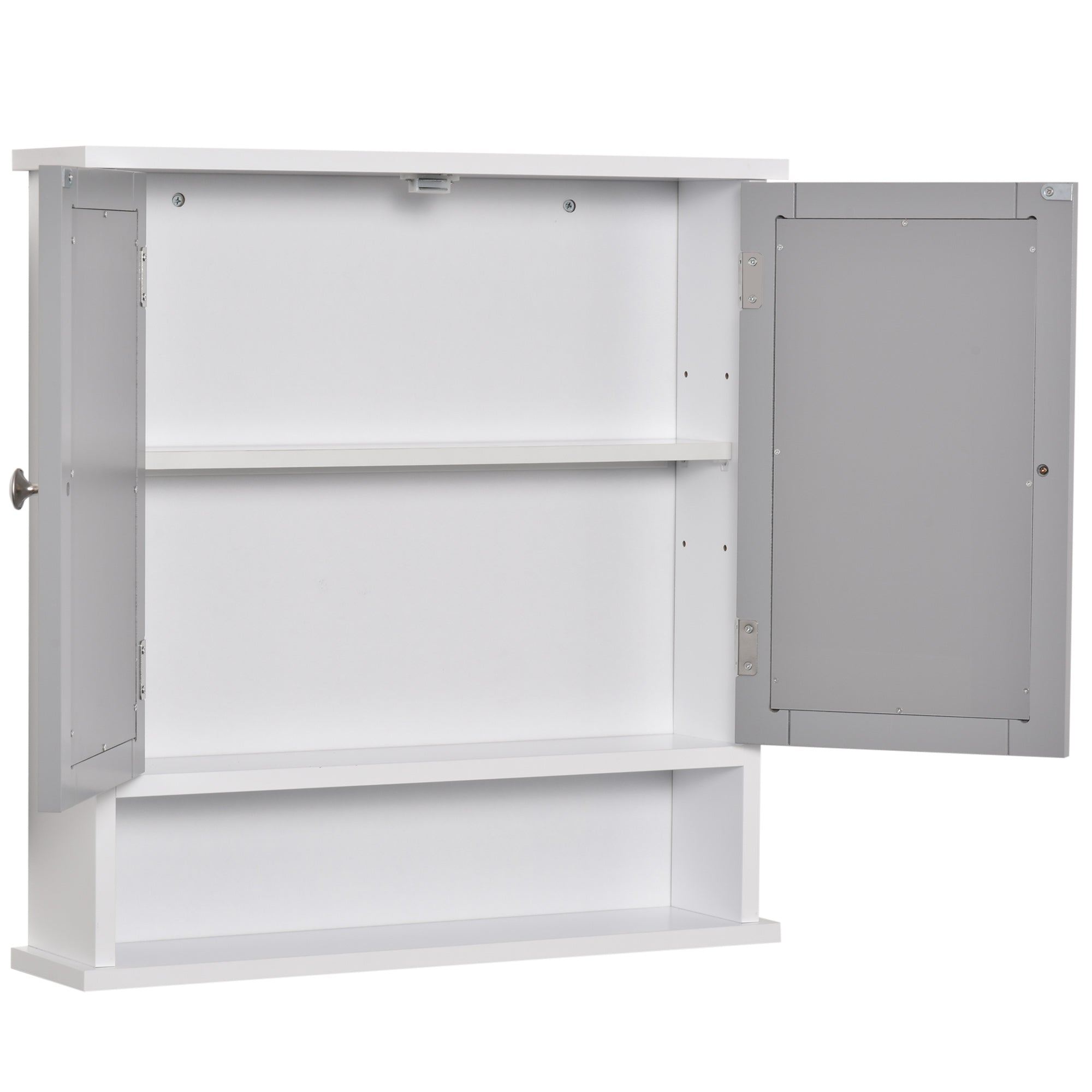 kleankin Mirror Cabinet Wall Mounted with Double Mirrored Doors, Hanging Cabinet with Cupboard and Shelf, Bathroom Wall Storage Organizer, Grey - North Peak Garden Furniture