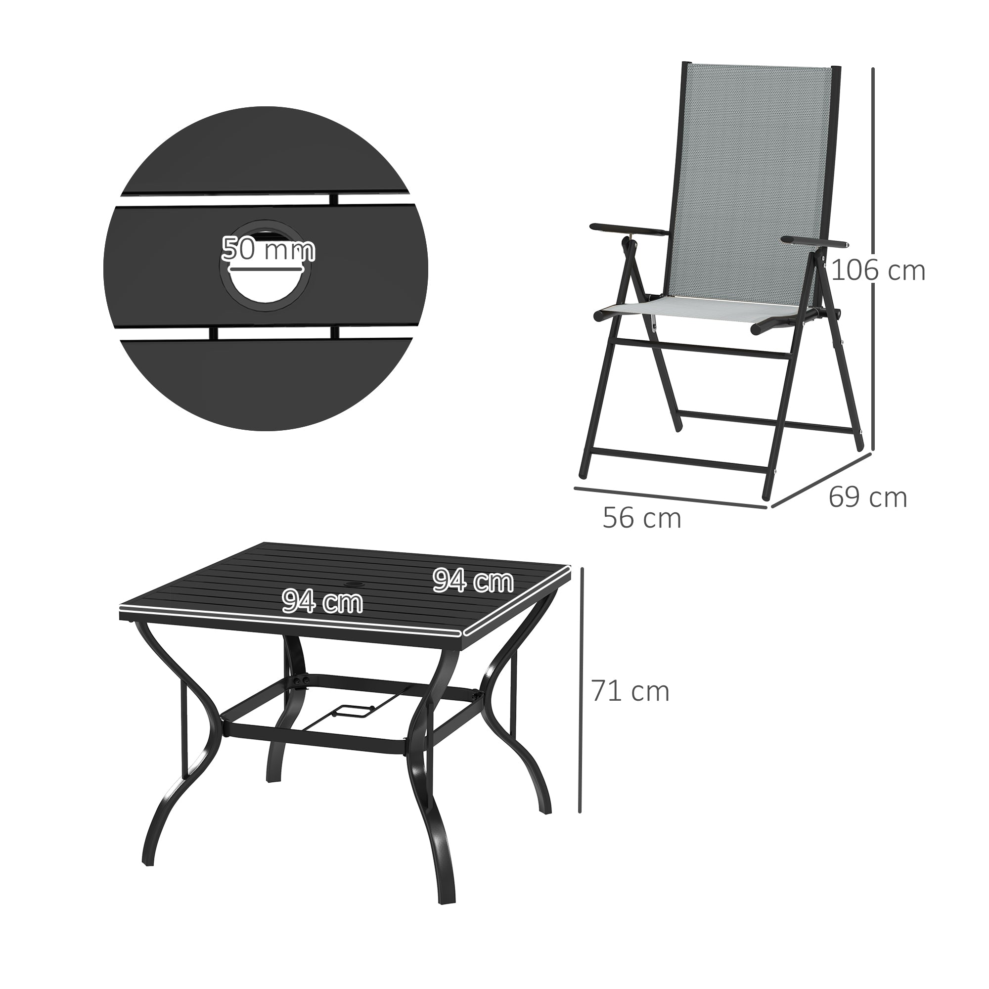 Outsunny Five-Piece Steel Frame Patio Set - Grey/Black - North Peak Garden Furniture