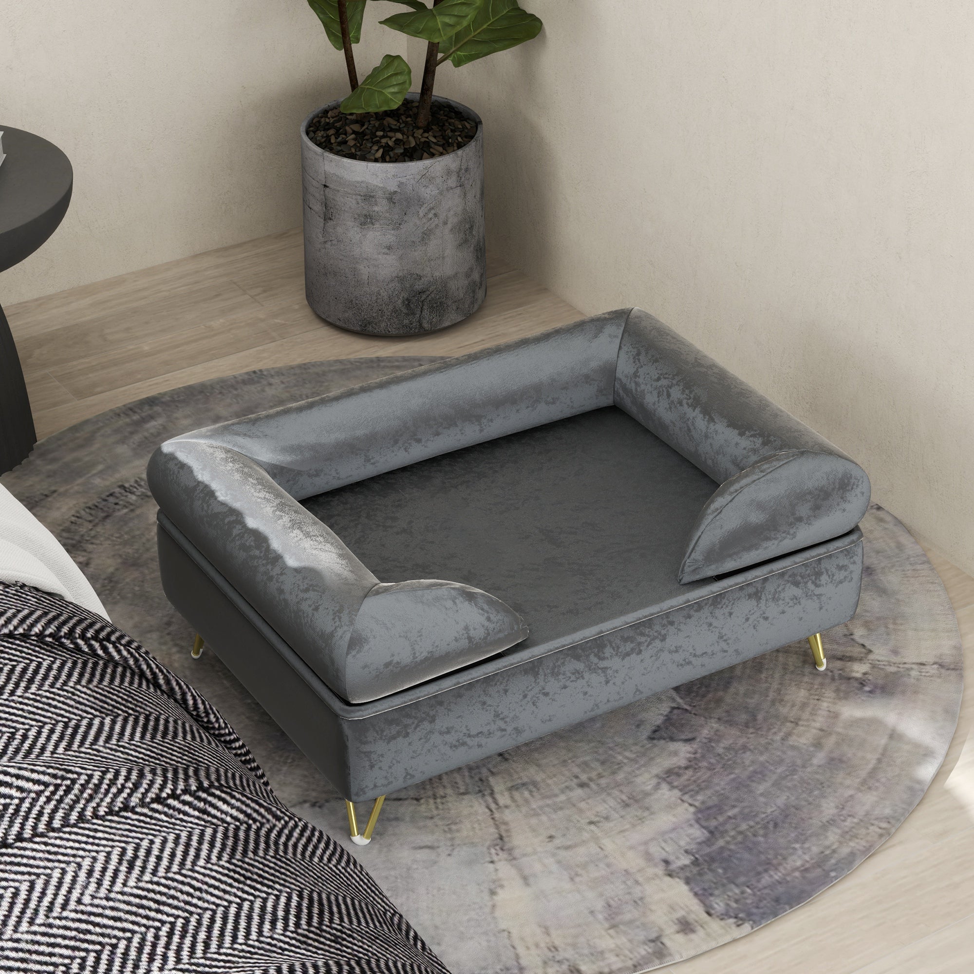 PawHut Cat Sofa Pet Couch w/ Removable Backrest, Soft Cushion, Washable Cover, for Small and Medium Sized Dogs, Grey - North Peak Garden Furniture