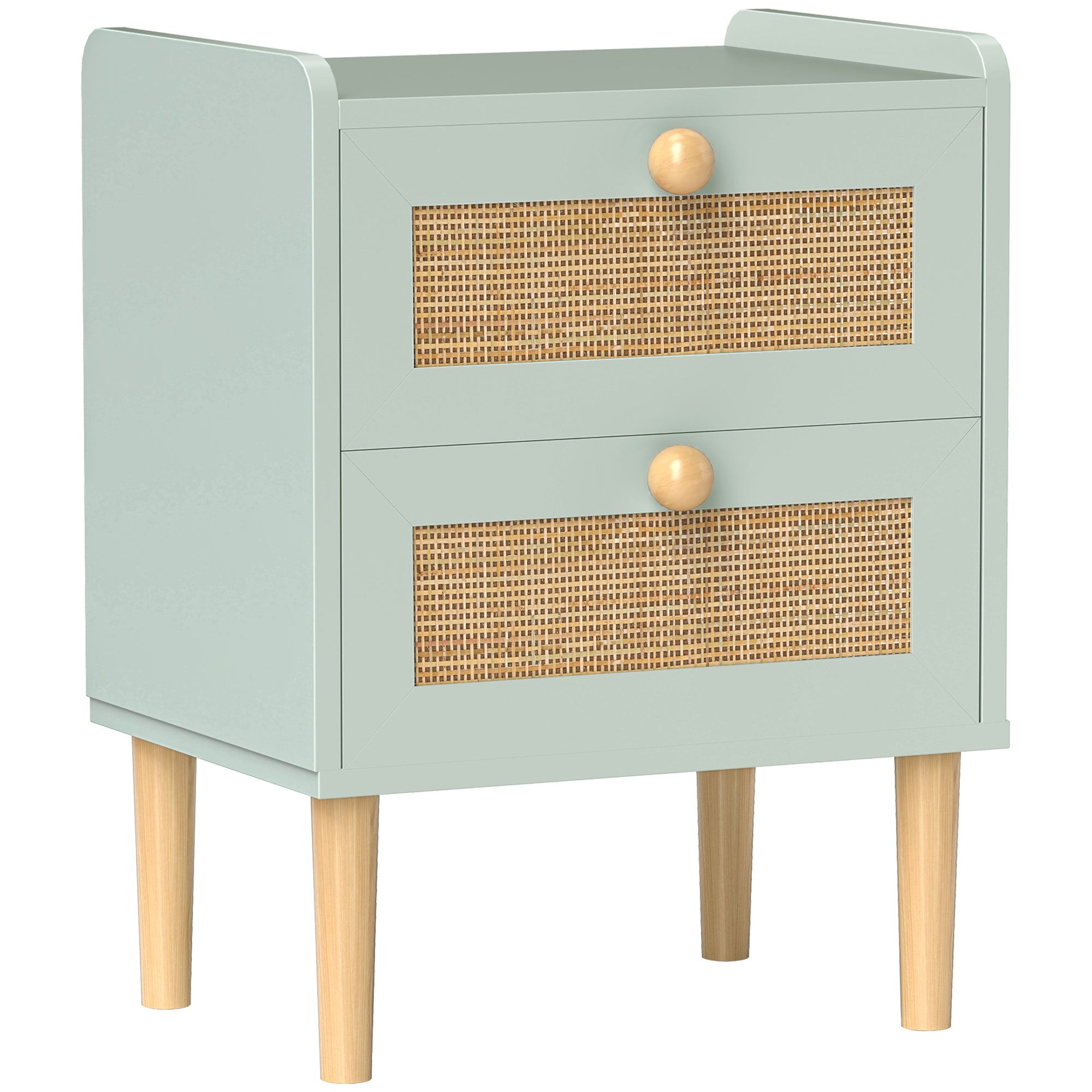 HOMCOM Bedroom Chest of Drawers, Boho Rattan Dresser with 2 Drawers, Storage Cabinet for Living Room, Hallway, Entryway, Olive Green - North Peak Garden Furniture