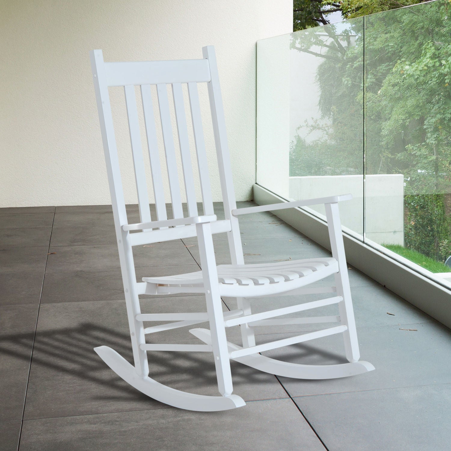 Outsunny Outdoor Porch Rocking Chair Armchair Wooden Patio Rocker Balcony Deck Garden Seat White - North Peak Garden Furniture