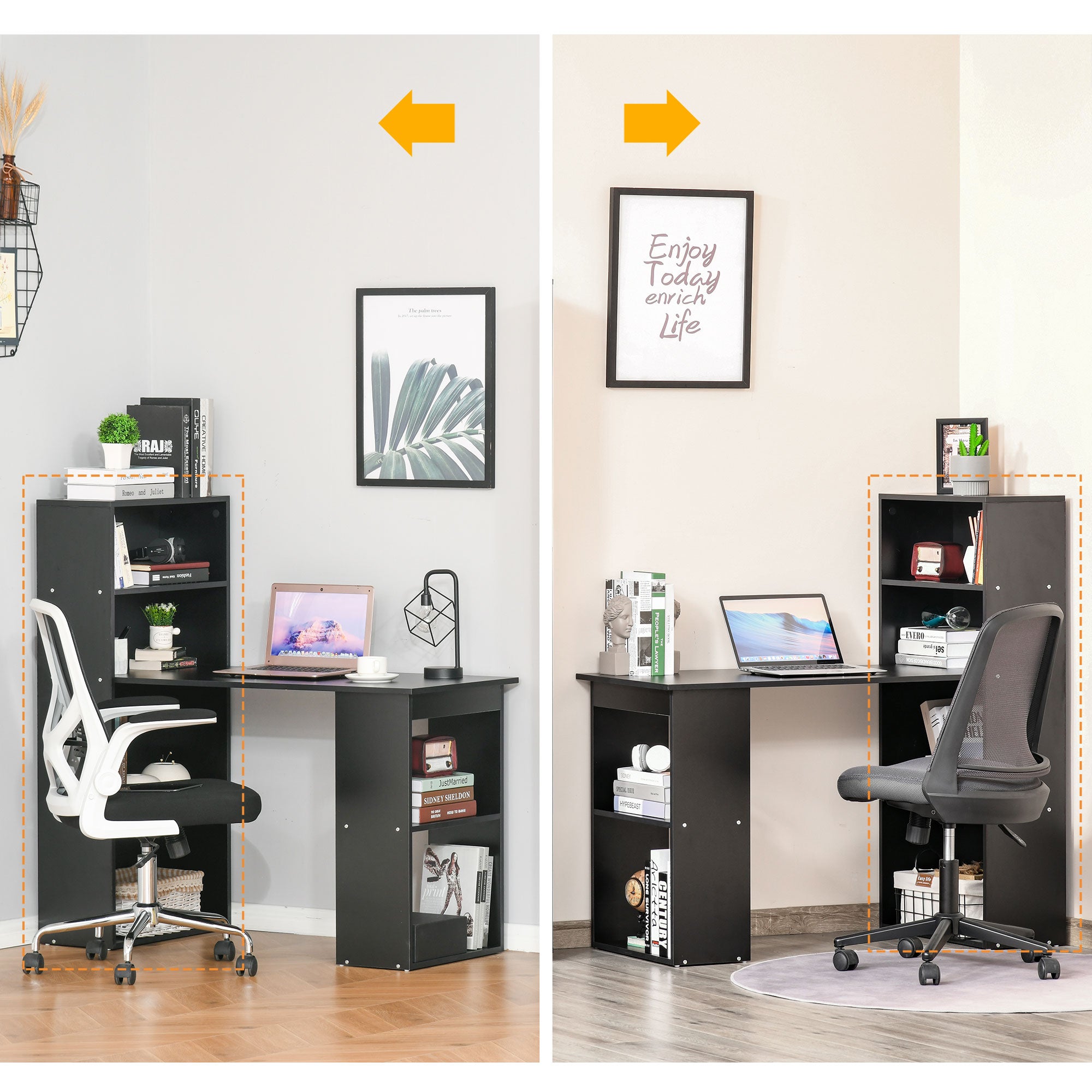 HOMCOM 120cm Modern Computer Desk Bookshelf Study Table Workstation PC Laptop Writing Home Office 6 Shelves Black - North Peak Garden Furniture