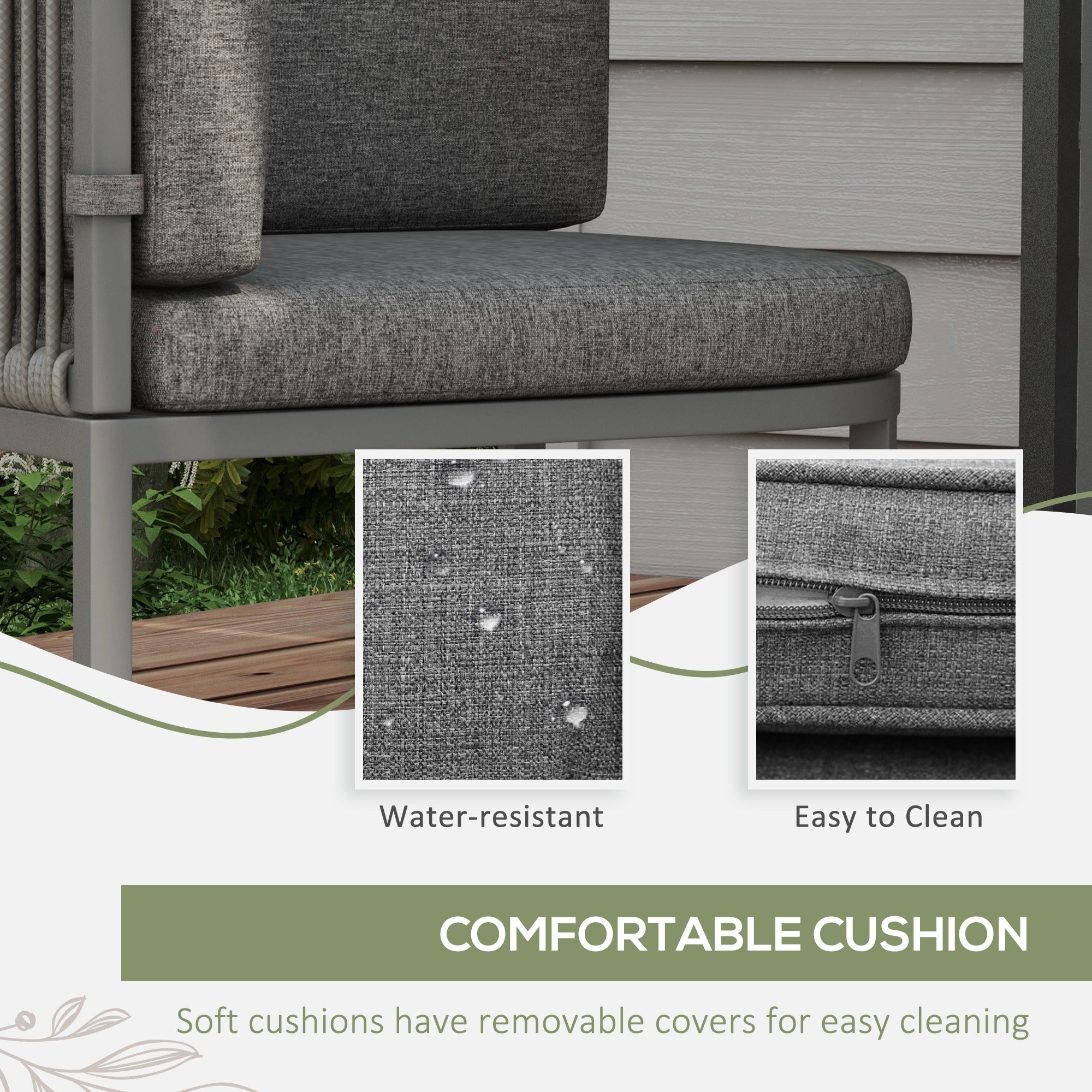 Outsunny 4 Seater Rattan Cube Garden Furniture Set with Cushions, Square Garden Dining Set with Stone Composite Board Top Table, Outdoor Dining Table and Chairs, Grey - North Peak Garden Furniture