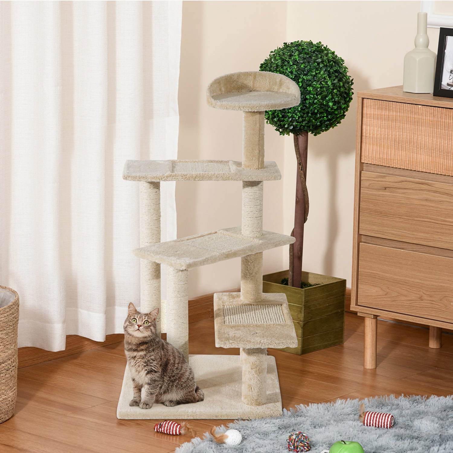 PawHut 100 cm Cat Tree for Indoor Cats Kitten Scratch Scratching Post Climbing Tower Activity Centre Beige - North Peak Garden Furniture