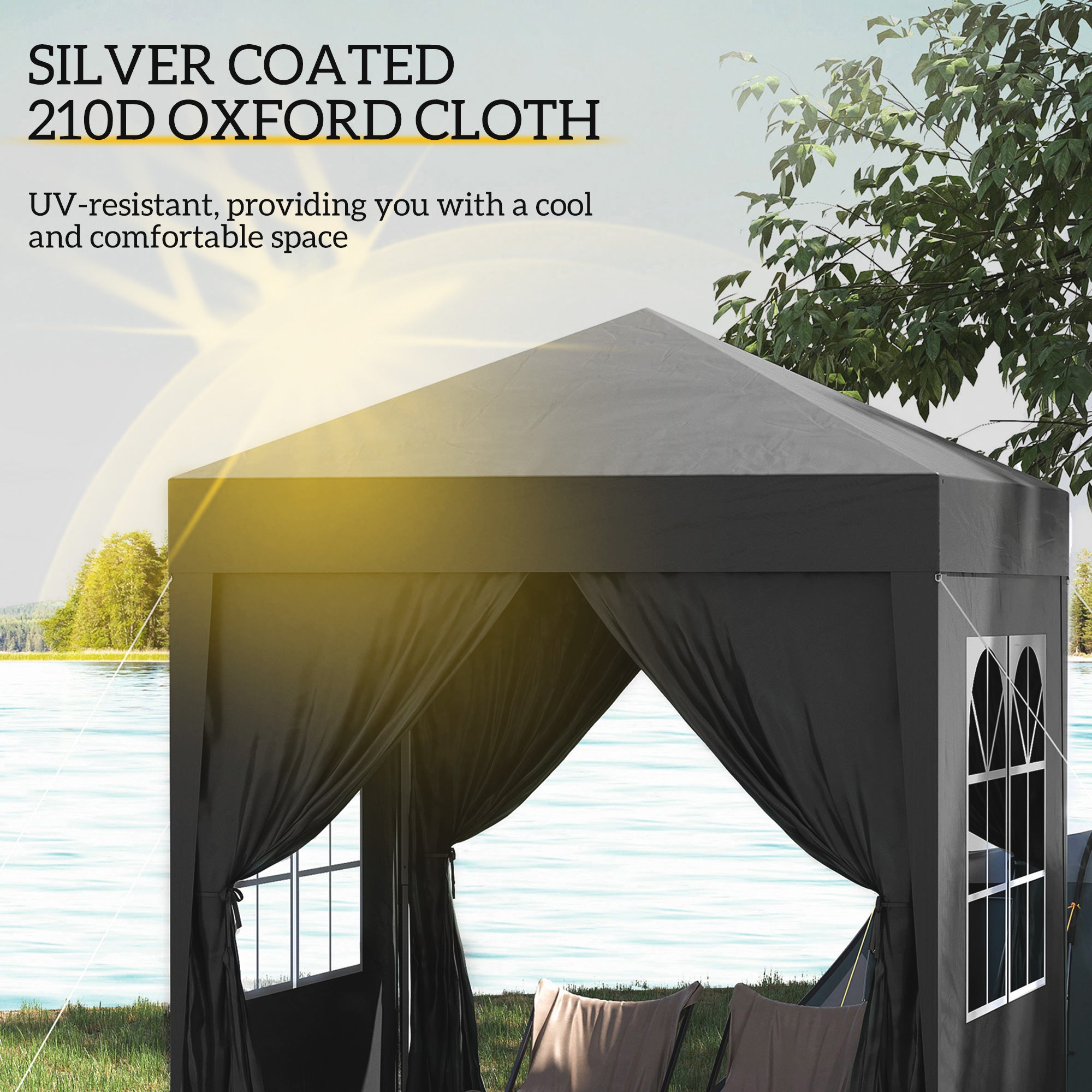 Outsunny 2 x 2 m Garden Pop Up Gazebo, Wedding Party Tent Marquee, Water Resistant Awning Canopy with Sidewalls, Windows, Carry Bag, Black - North Peak Garden Furniture