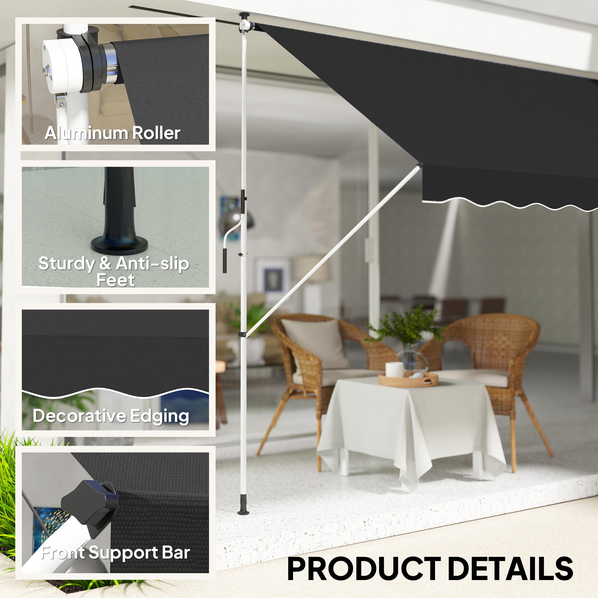 Outsunny 3x1.5m Adjustable Outdoor Aluminium Frame Awning Black - North Peak Garden Furniture