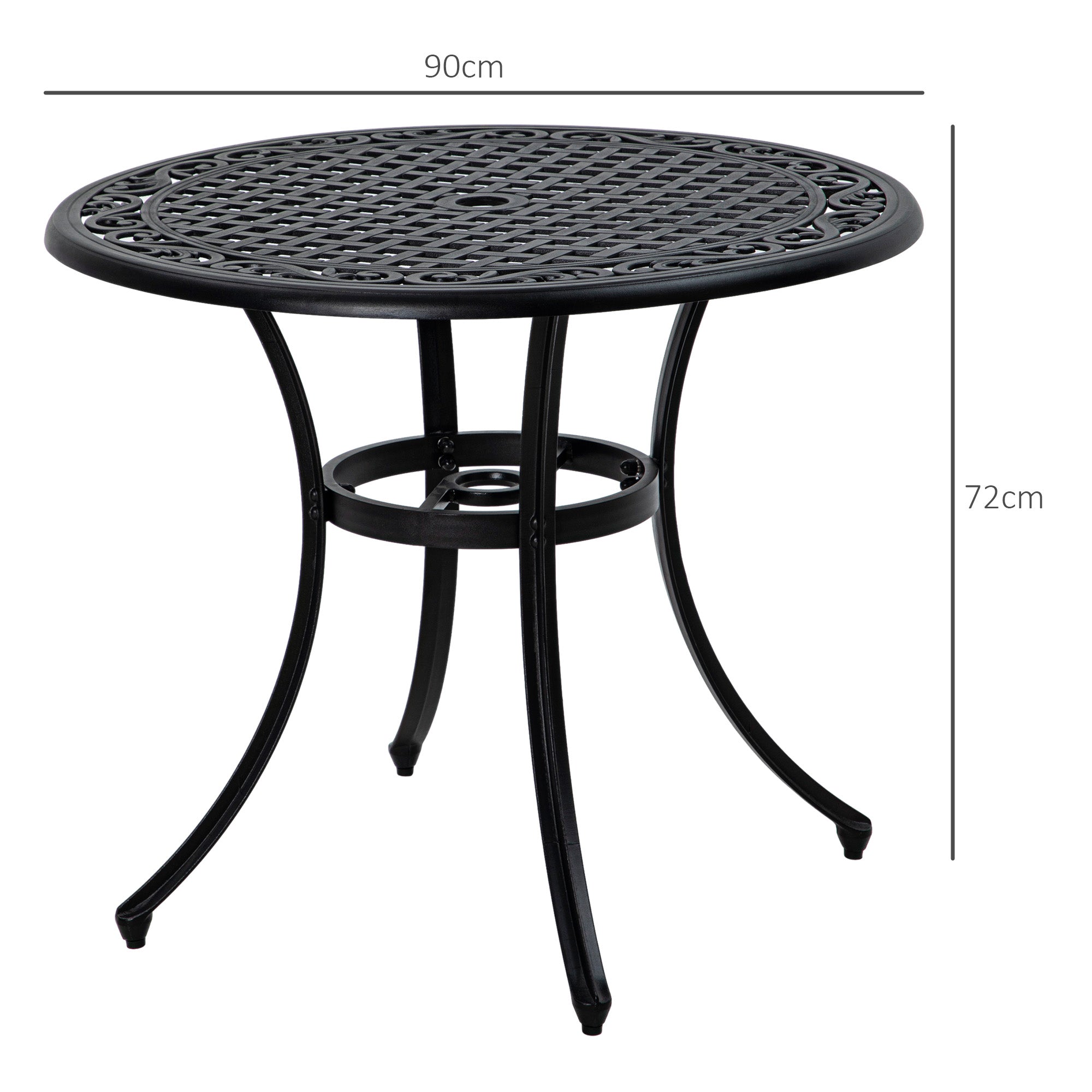 Outsunny Φ90cm Four-Seated Round Aluminium Garden Table, with Parasol Hole - North Peak Garden Furniture