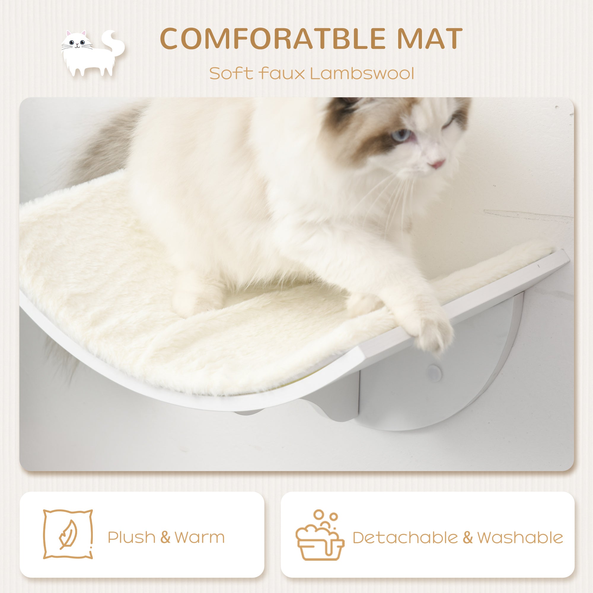 PawHut Wood Cat Shelves Wall-Mounted Shelter Curved Kitten Bed Cat Perch Climber Cat Furniture 41 x 28 x 21cm White - North Peak Garden Furniture