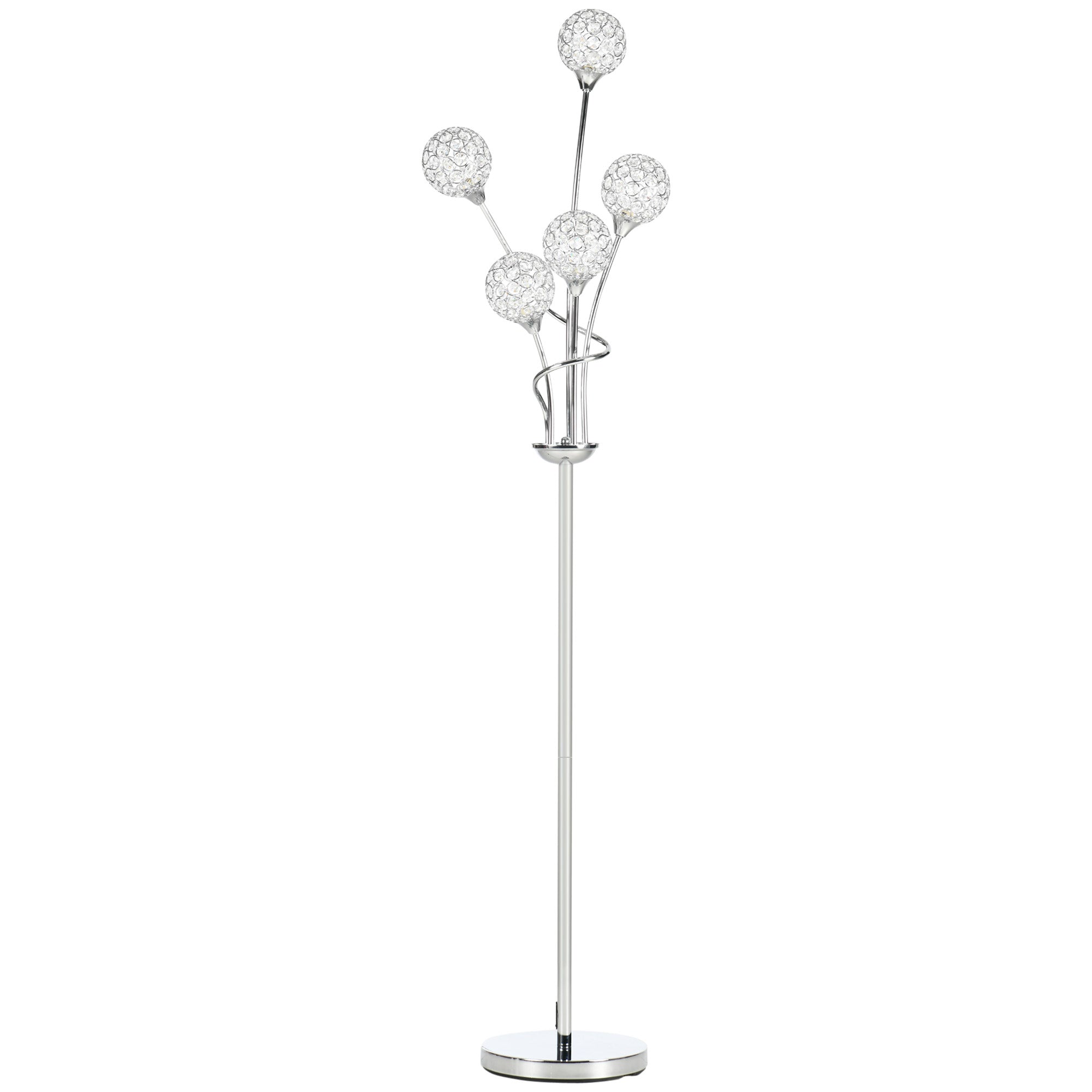 HOMCOM Crystal Floor Lamps for Living Room Bedroom with 5 Light, Modern Upright Standing Lamp, 34x25x156cm, Silver - North Peak Garden Furniture