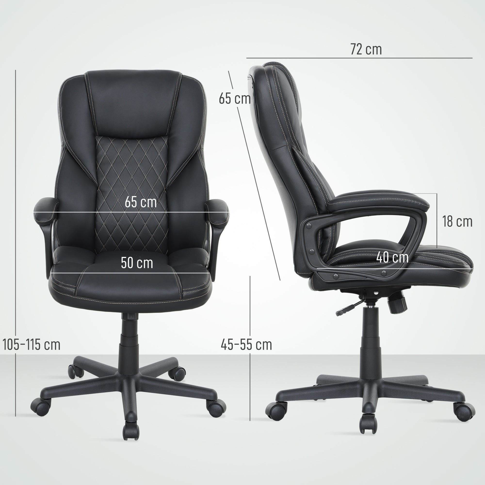 HOMCOM Executive Office Chair, High Back Desk Chair, PU Leather Swivel Computer Chair with Tilt Function, Adjustable Height and Armrests for Home Office, Black - North Peak Garden Furniture