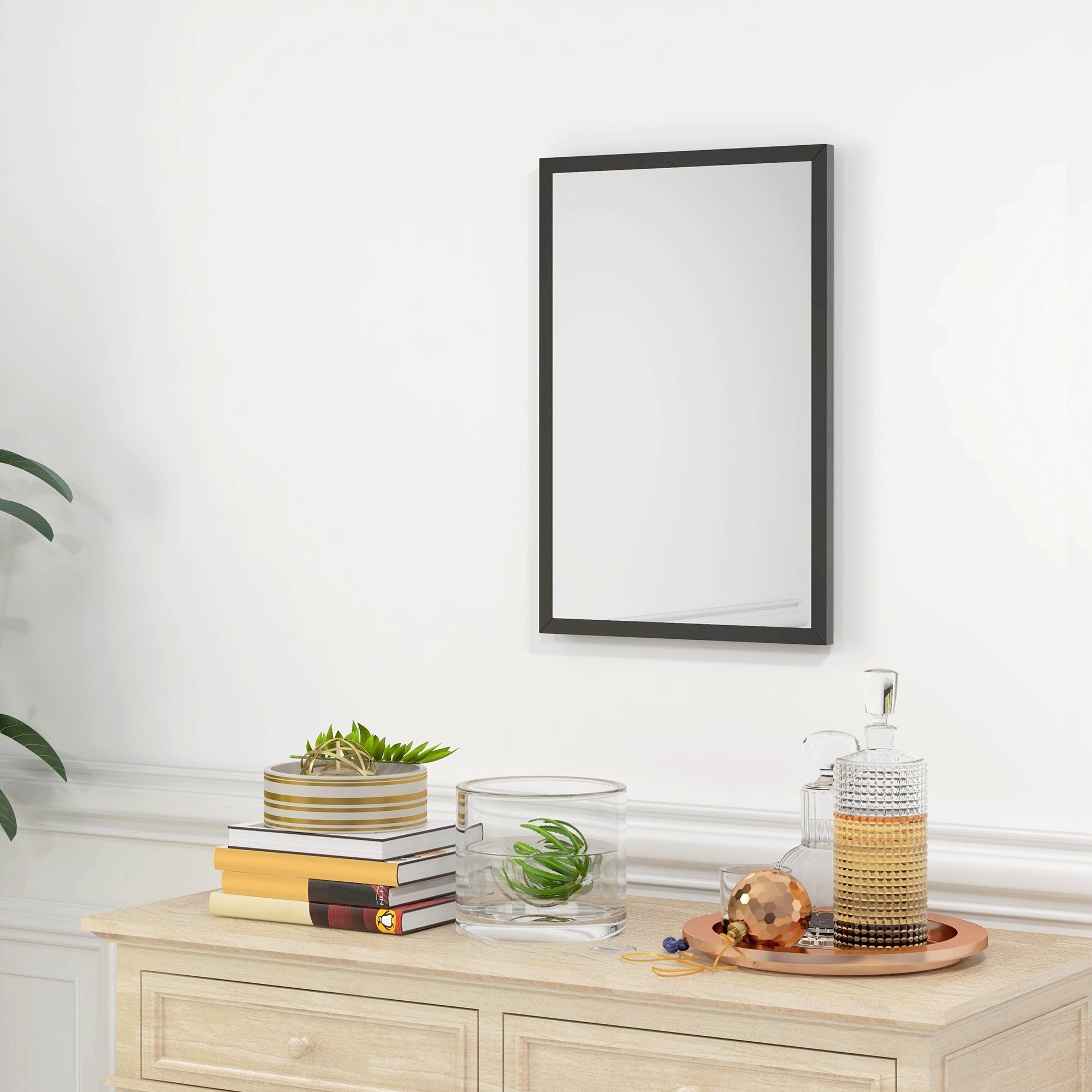 HOMCOM Wall Bathroom Mirror, 60 x 40 cm Wall-Mounted Mirror for Living Room, Bedroom, Hallway, Black - North Peak Garden Furniture