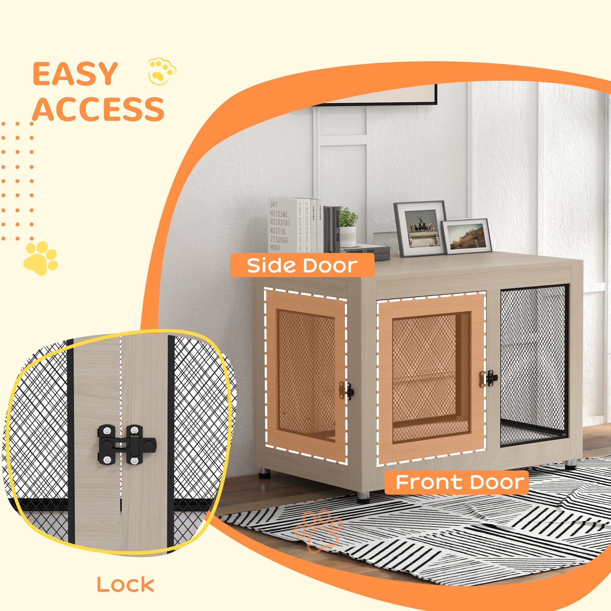 PawHut 2-in-1 Dog Cage & Side Table, with Two Doors, Cushion, for Large Dogs - North Peak Garden Furniture