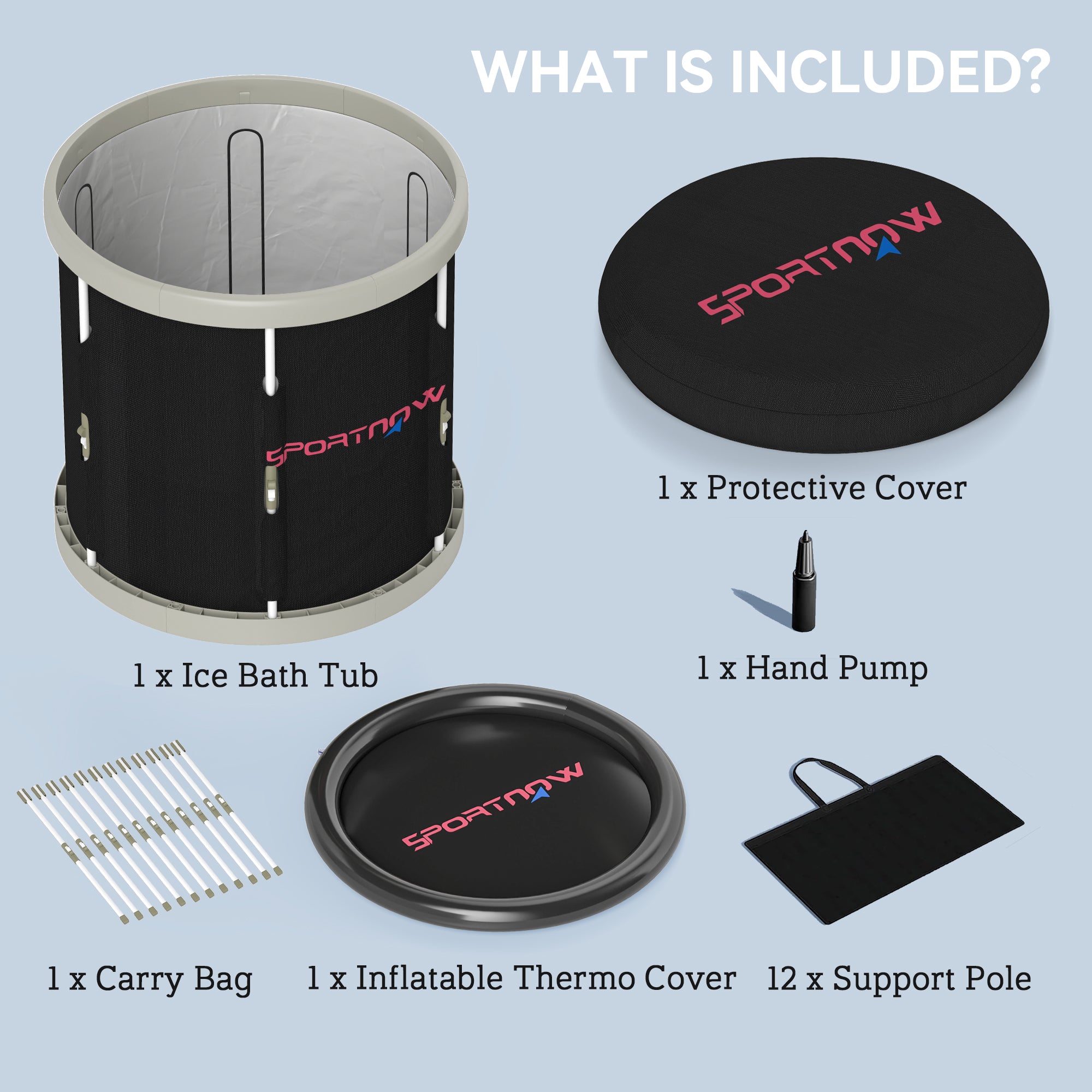 SPORTNOW Ice Bath Tub Outdoor, 210L Portable Cold Water Therapy Tub, Recovery Cold Plunge Pool with Lid, Cover and Carry Bag for Athletes, Black - North Peak Garden Furniture