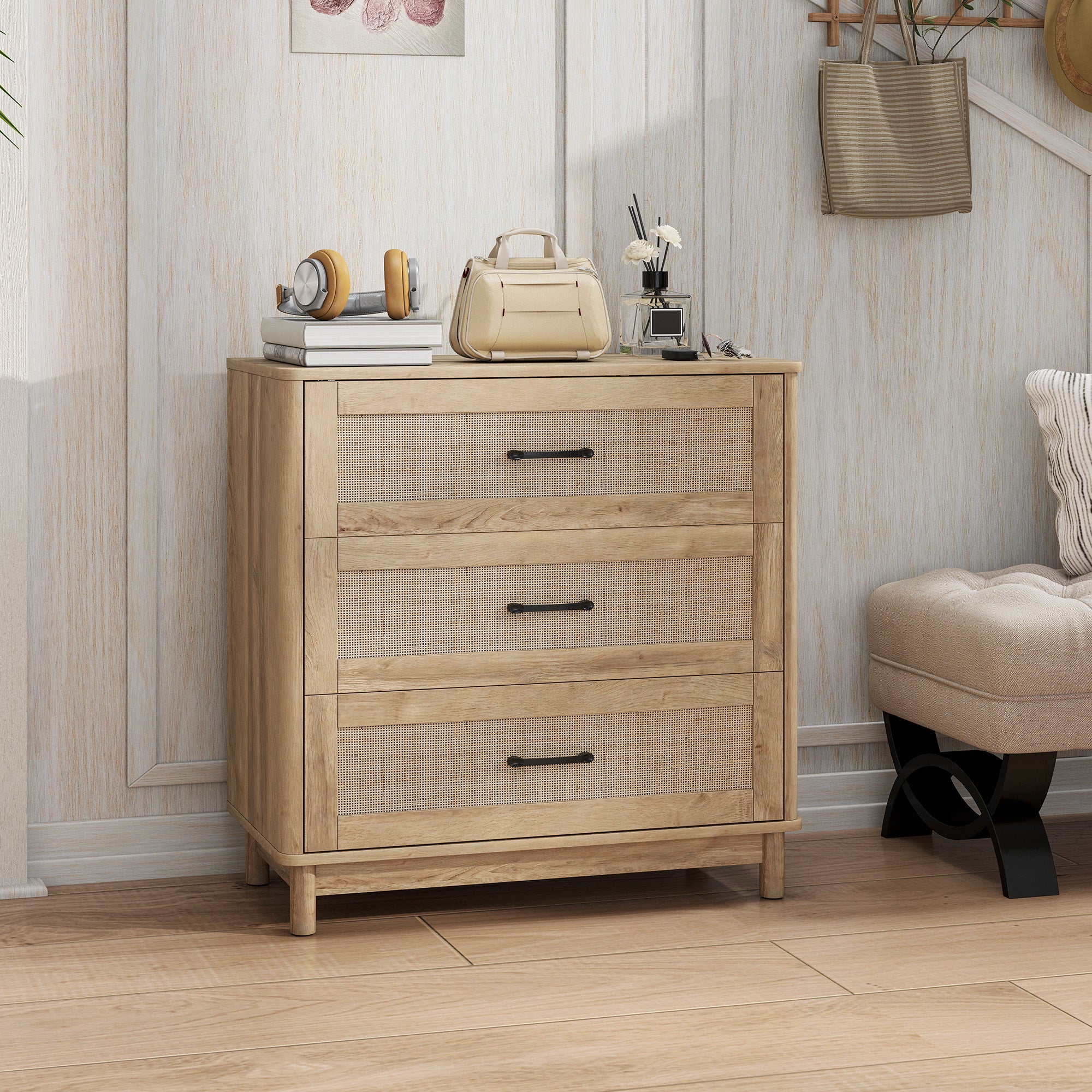 HOMCOM 76 cm Wide Drawer Chest of Drawers with 3 Drawer - Oak