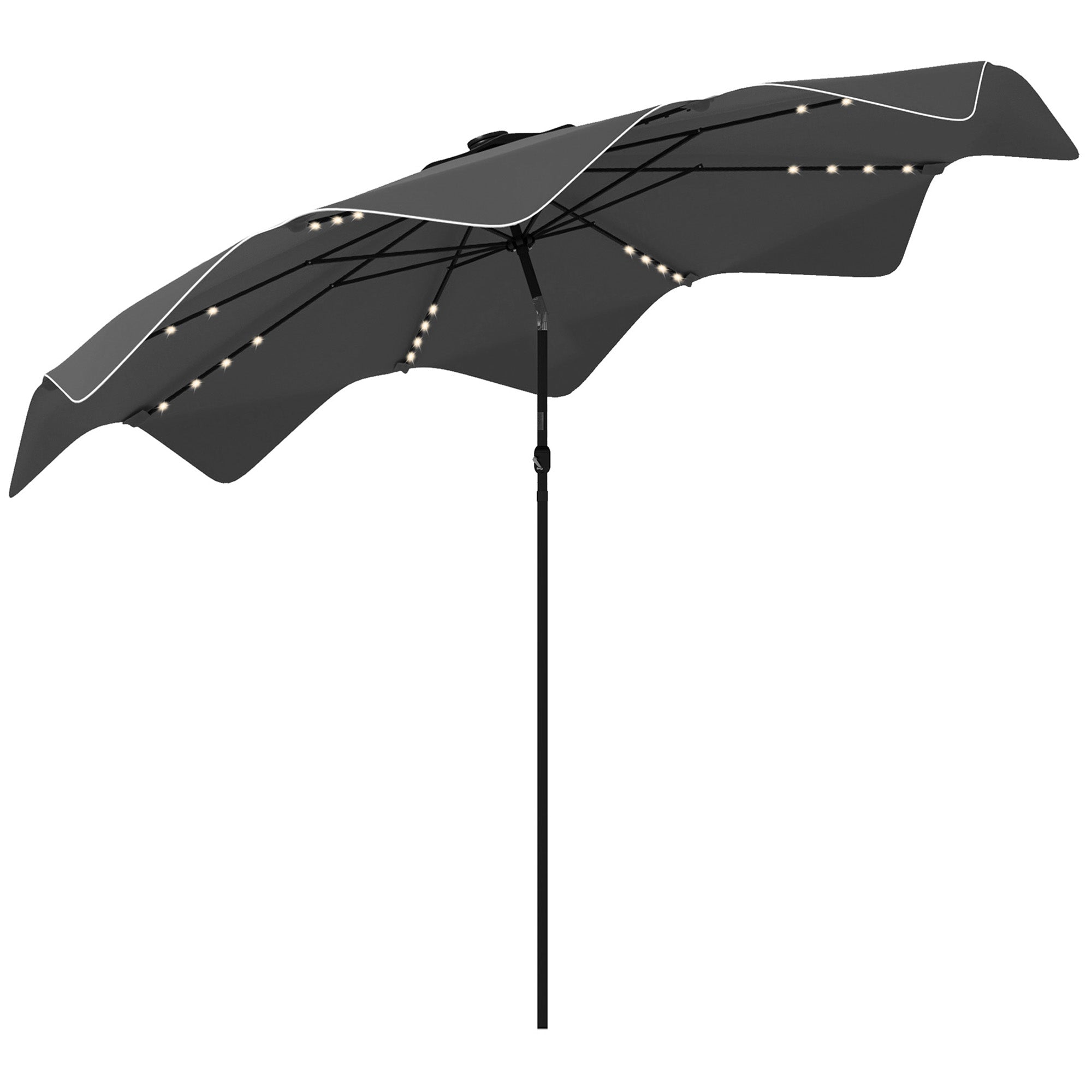 Outsunny Solar Patio Umbrella with LED and Tilt, Outdoor Market Table Umbrella Parasol with Crank, 3 x 3 (m), Dark Grey - North Peak Garden Furniture