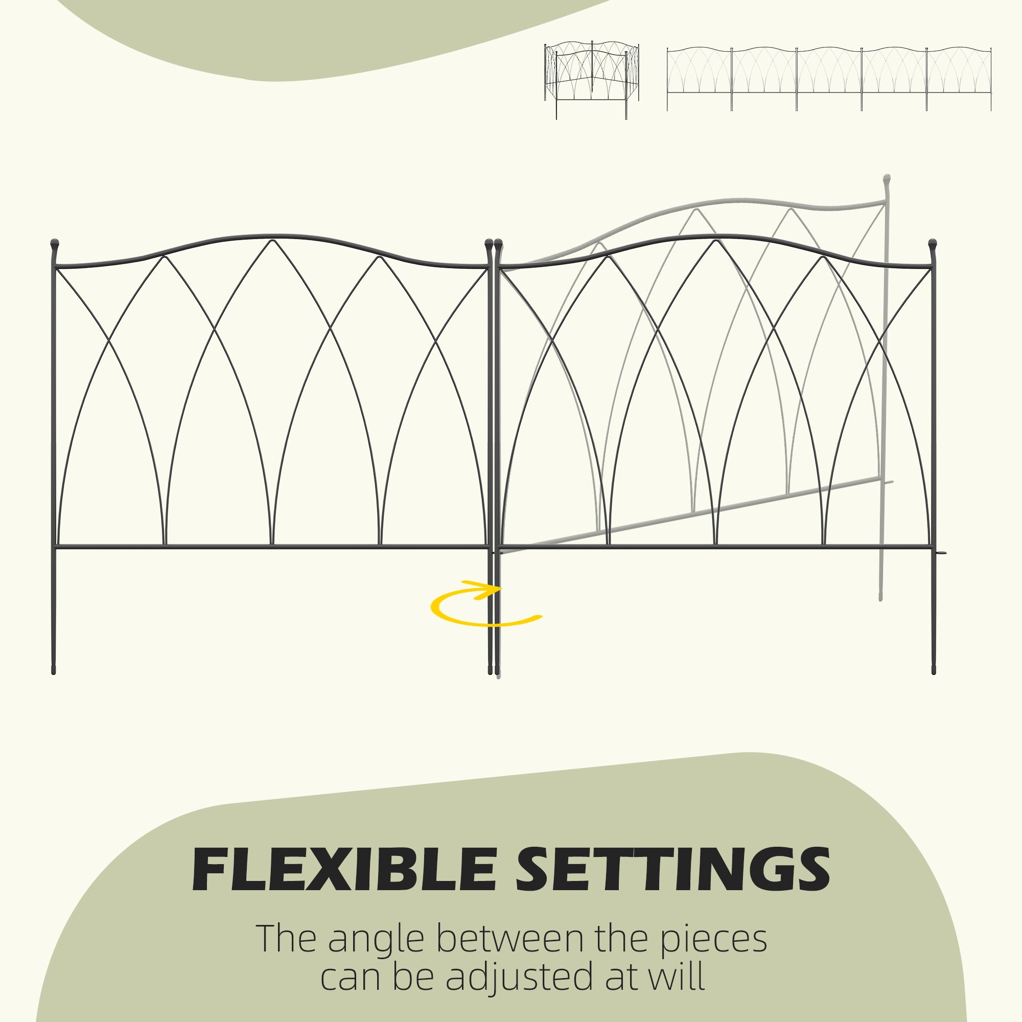 Outsunny Set of Five 61.5cm Decorative Metal Fence Panels - Black - North Peak Garden Furniture