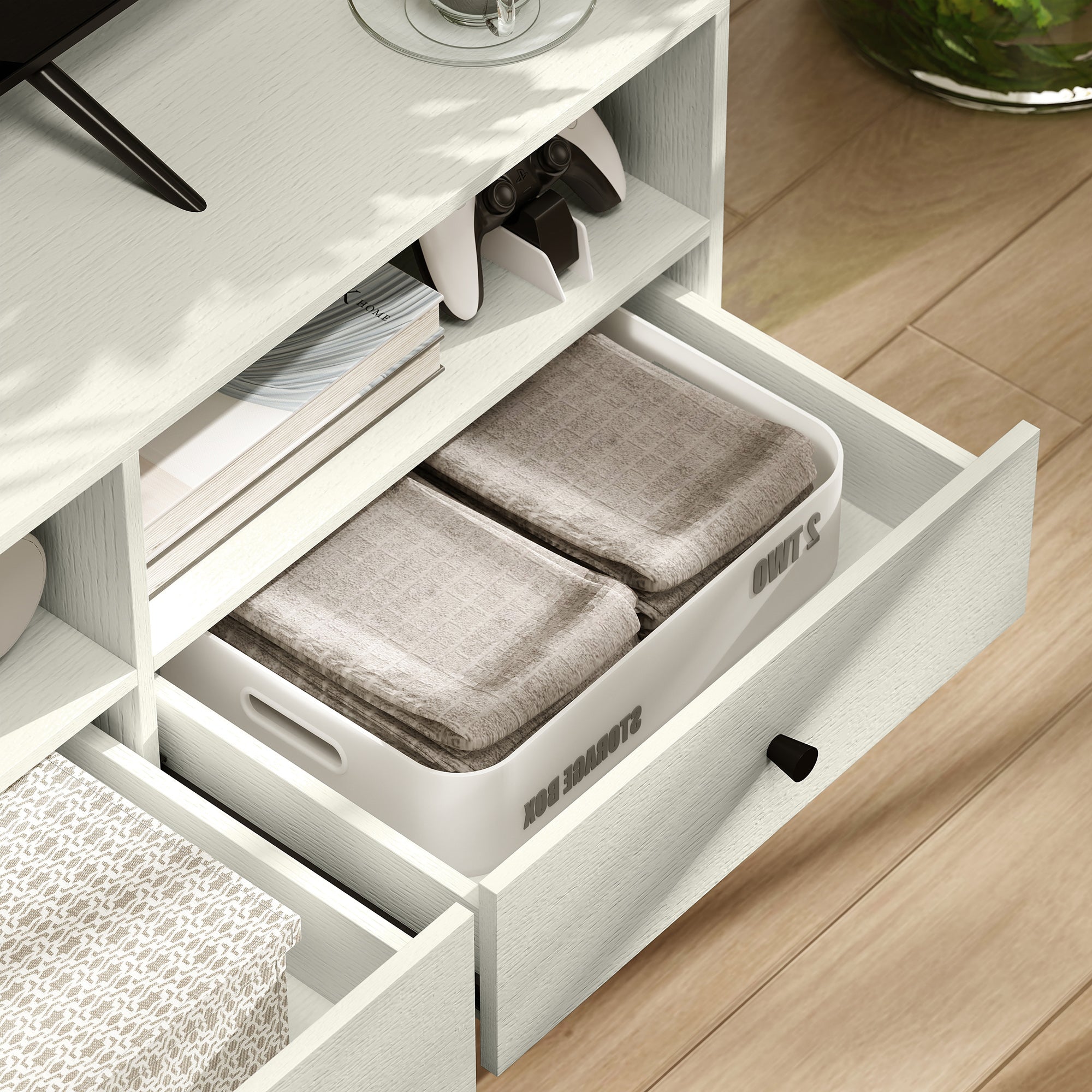 HOMCOM Multi-Storage Minimal TV Stand - White