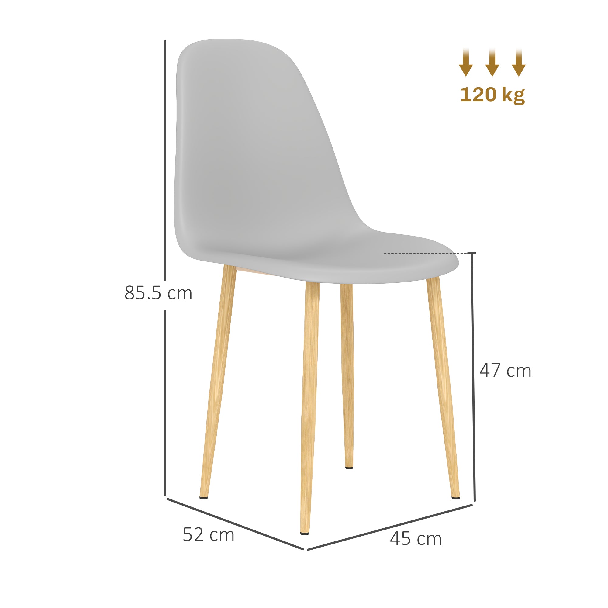 HOMCOM Modern Dining Chairs Set of 4, Kitchen Chairs with Backrest and Steel Legs for Dining Room, Living Room, Grey - North Peak Garden Furniture