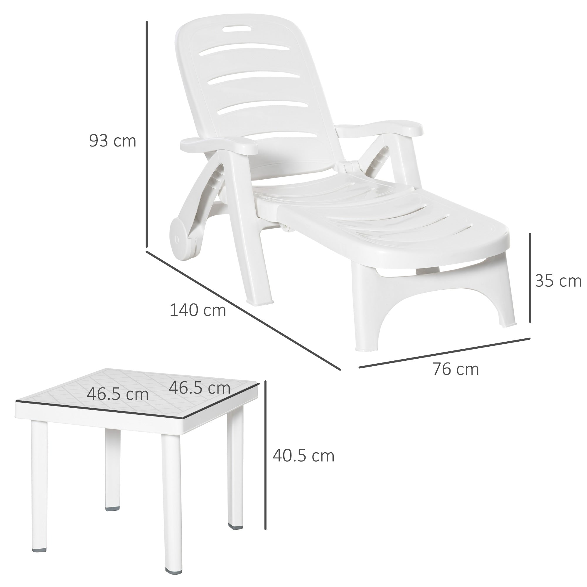 Outsunny 2pcs Garden Furniture Set Outdoor Furniture Set Dining Table, 1 Lounge Chair and 1 Garden Side Table White - North Peak Garden Furniture