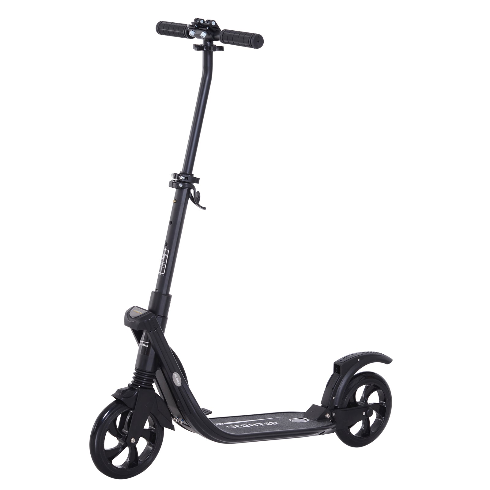 HOMCOM Folding Kick Scooter Hight-Adjustable Urban Scooter w/ Rear Brake, Double Shock Absorption System & 2 Big Wheels, For 14+ Teens Adult, Black - North Peak Garden Furniture