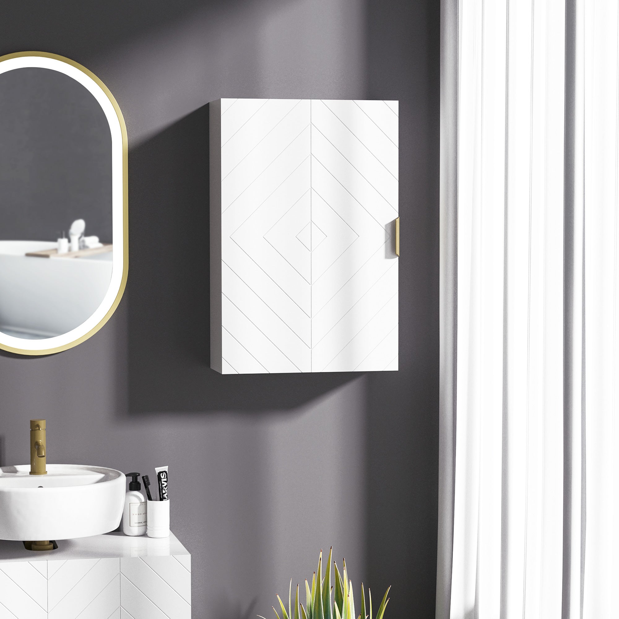 kleankin Bathroom Wall Cabinet, Over Toilet Storage Cupboard with Adjustable Shelves for Hallway, Living Room, White - North Peak Garden Furniture
