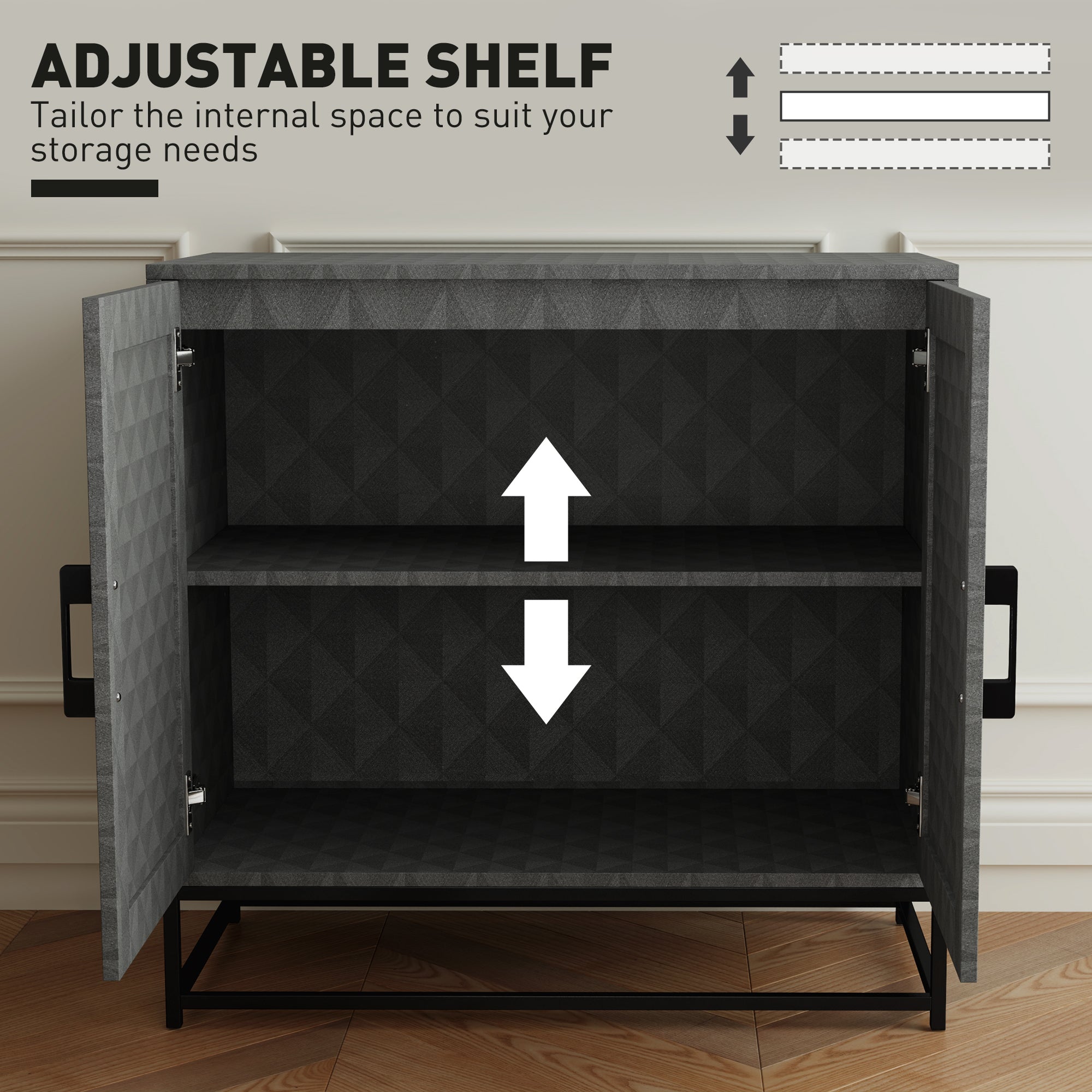 HOMCOM Modern Sideboard, Freestanding Sideboard Storage Cabinet with Adjustable Shelf and 2 Doors for Living Room, Grey - North Peak Garden Furniture