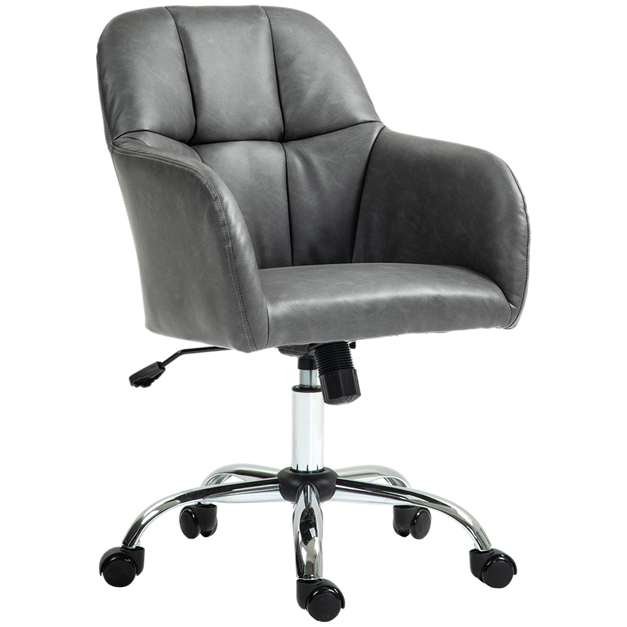HOMCOM Faux Leather Tub Office Chair, with Wheels - Grey - North Peak Garden Furniture