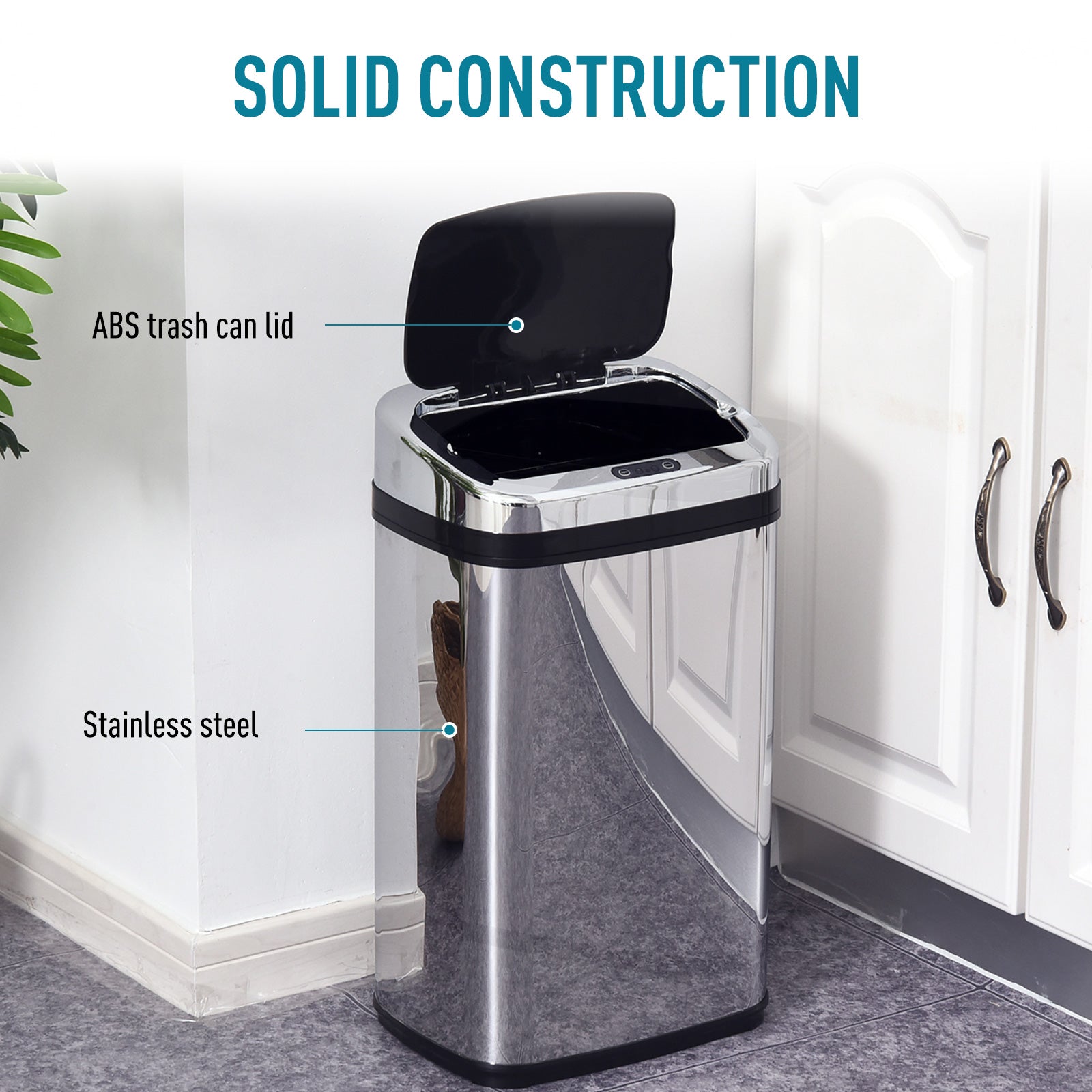 HOMCOM 30L Stainless Steel Motion Sensor Lid Bin - Silver Tone - North Peak Garden Furniture