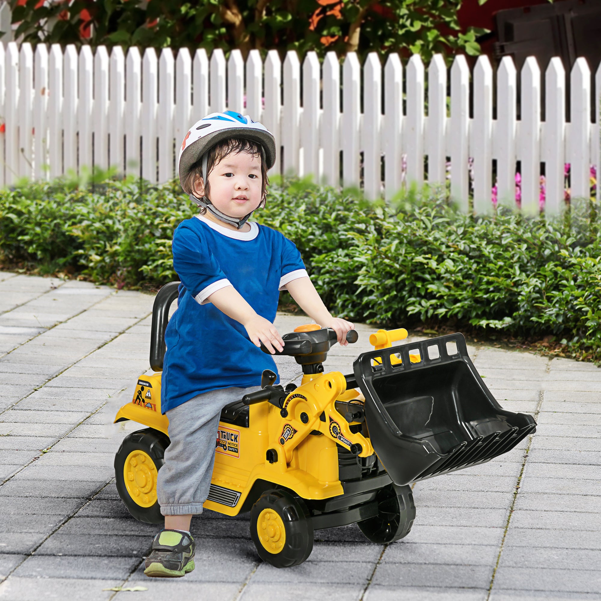 HOMCOM NO POWER 3 in 1 Ride On Toy Bulldozer Toddler Digger Excavator Scooter Storage Cart Toilet Pretend Play Construction Truck - North Peak Garden Furniture