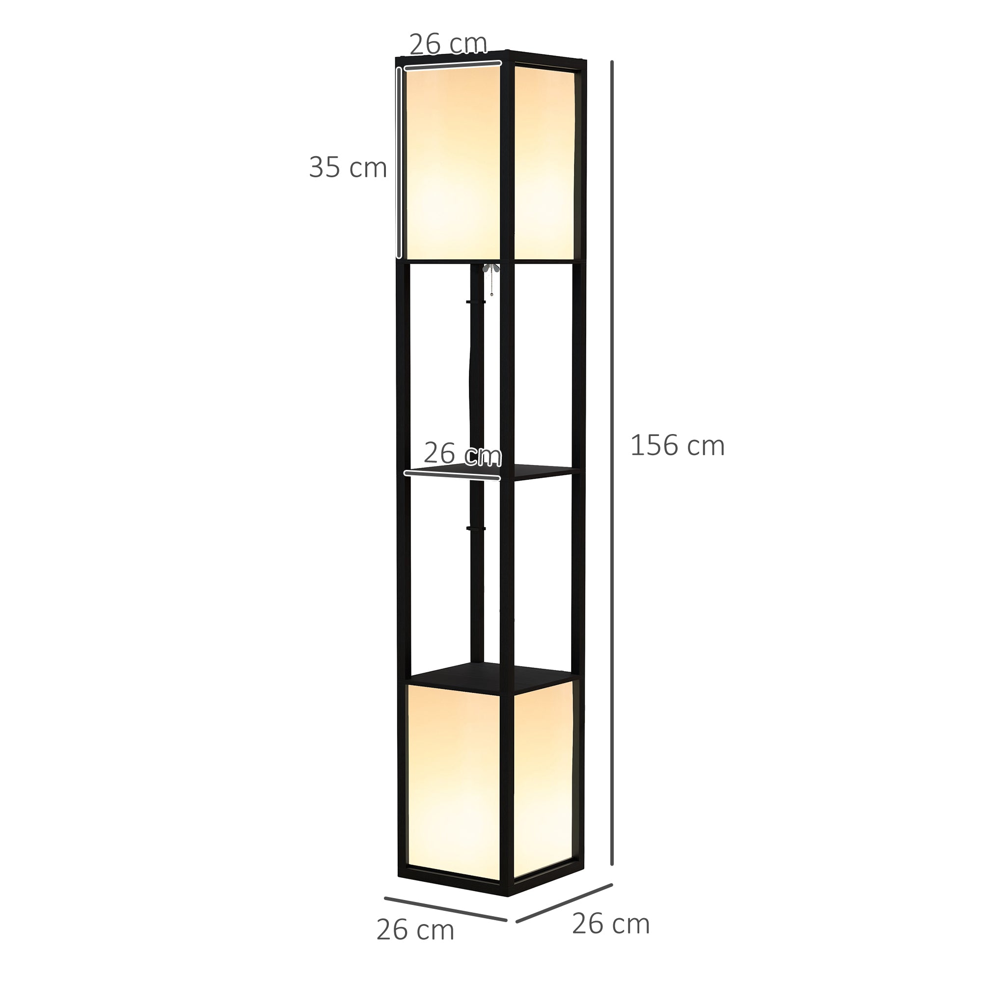 HOMCOM Modern Shelf Floor Lamp with Dual Ambient Light, Standing Lamp Living Room, Bedroom, 156cm, Black - North Peak Garden Furniture