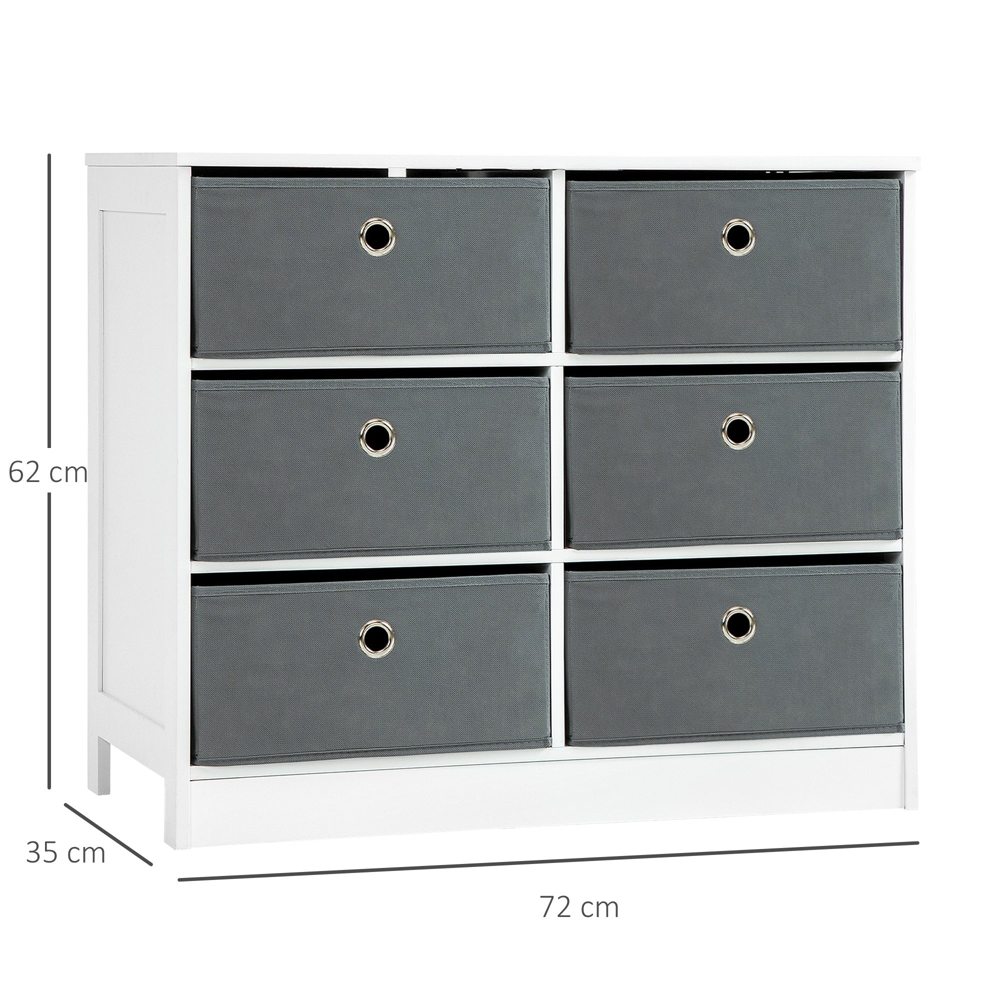 HOMCOM Chests of Drawer, Fabric Dresser Storage Cabinet with 6 Drawers for Bedroom, Living Room and Hallway, White and Grey - North Peak Garden Furniture