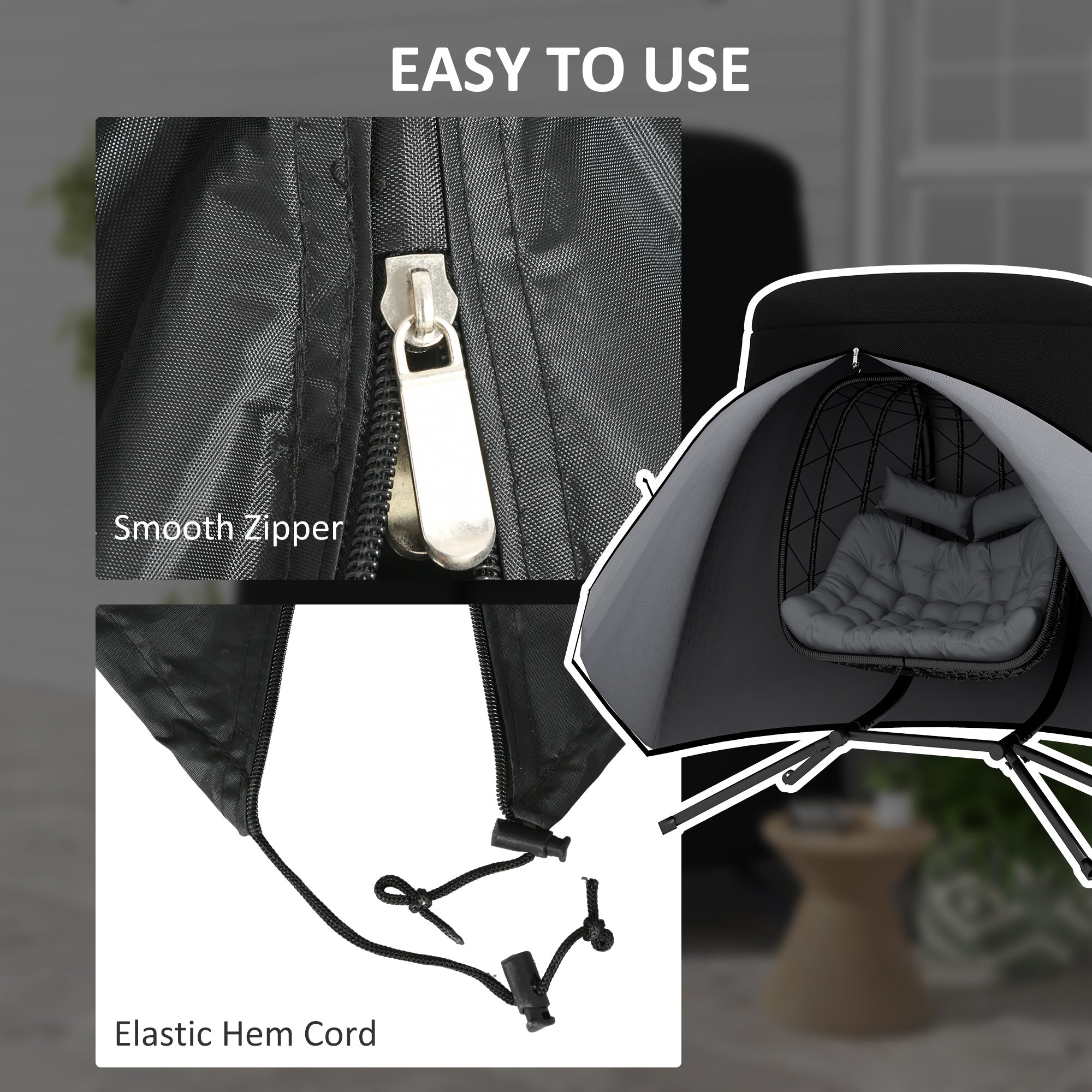 Outsunny 196 x 230cm Hanging Egg Chair Protective Cover - Black - North Peak Garden Furniture