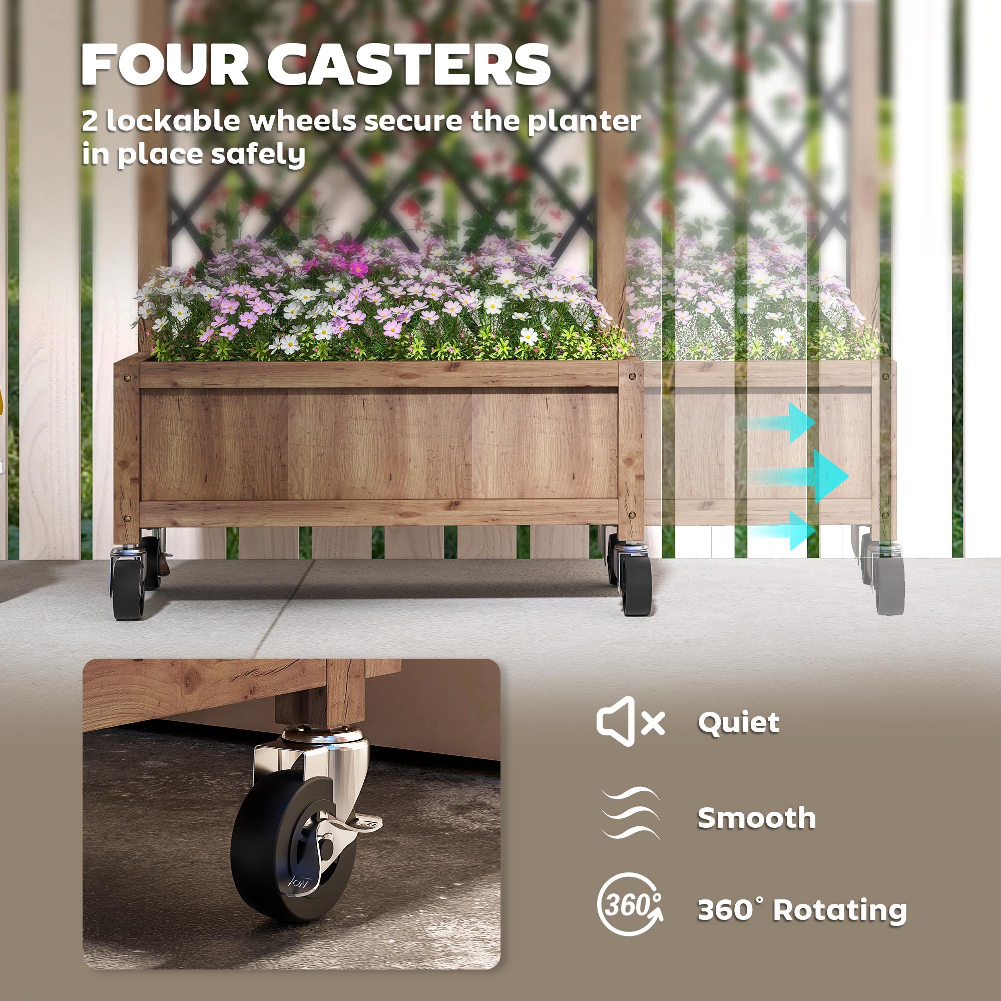 Outsunny Wooden Planter, with Metal Trellis - Brown/Black - North Peak Garden Furniture