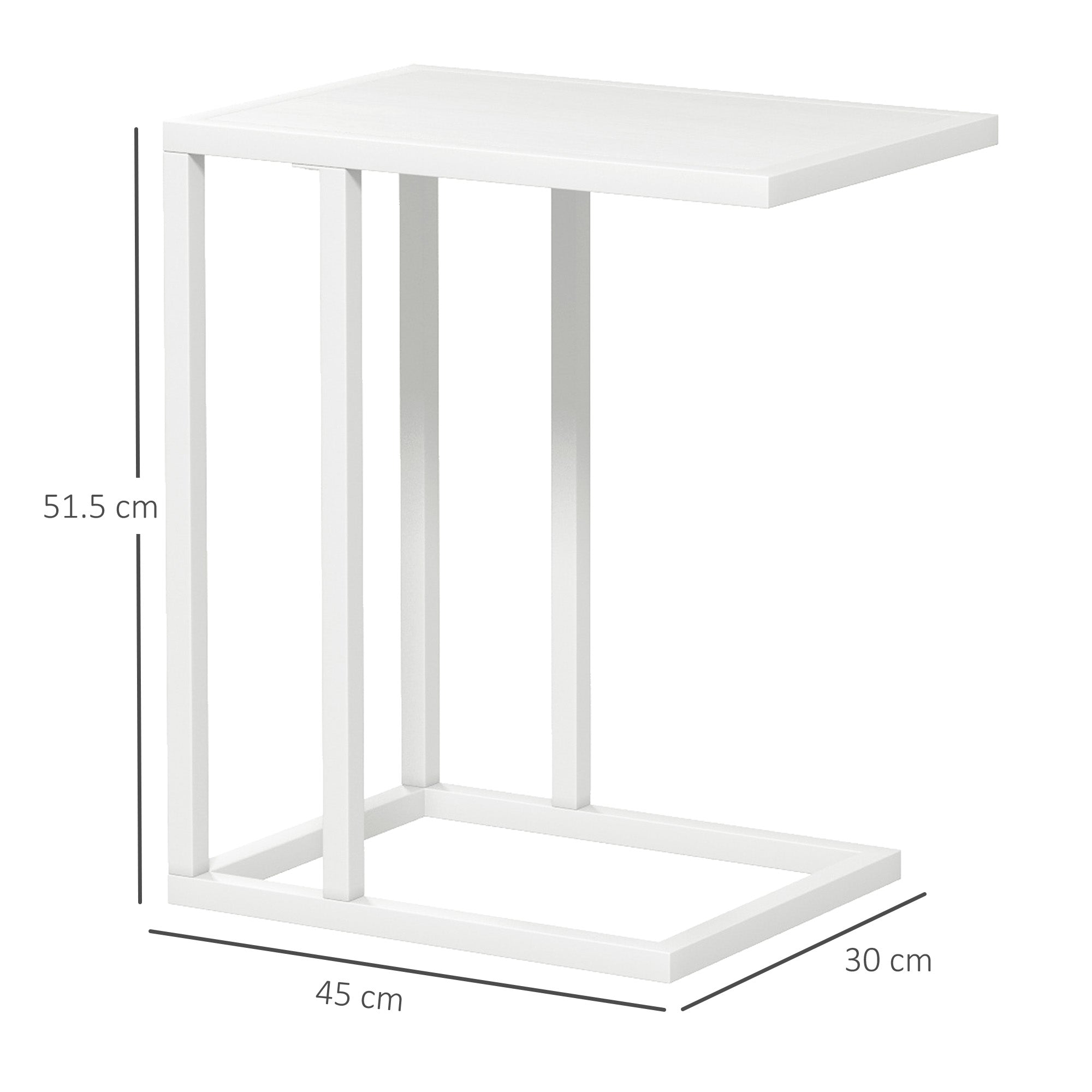 HOMCOM C Shape Bedside Table w/Metal Frame Wood-Effect Top Sofa Narrow Snack End Table for Living Room, White - North Peak Garden Furniture